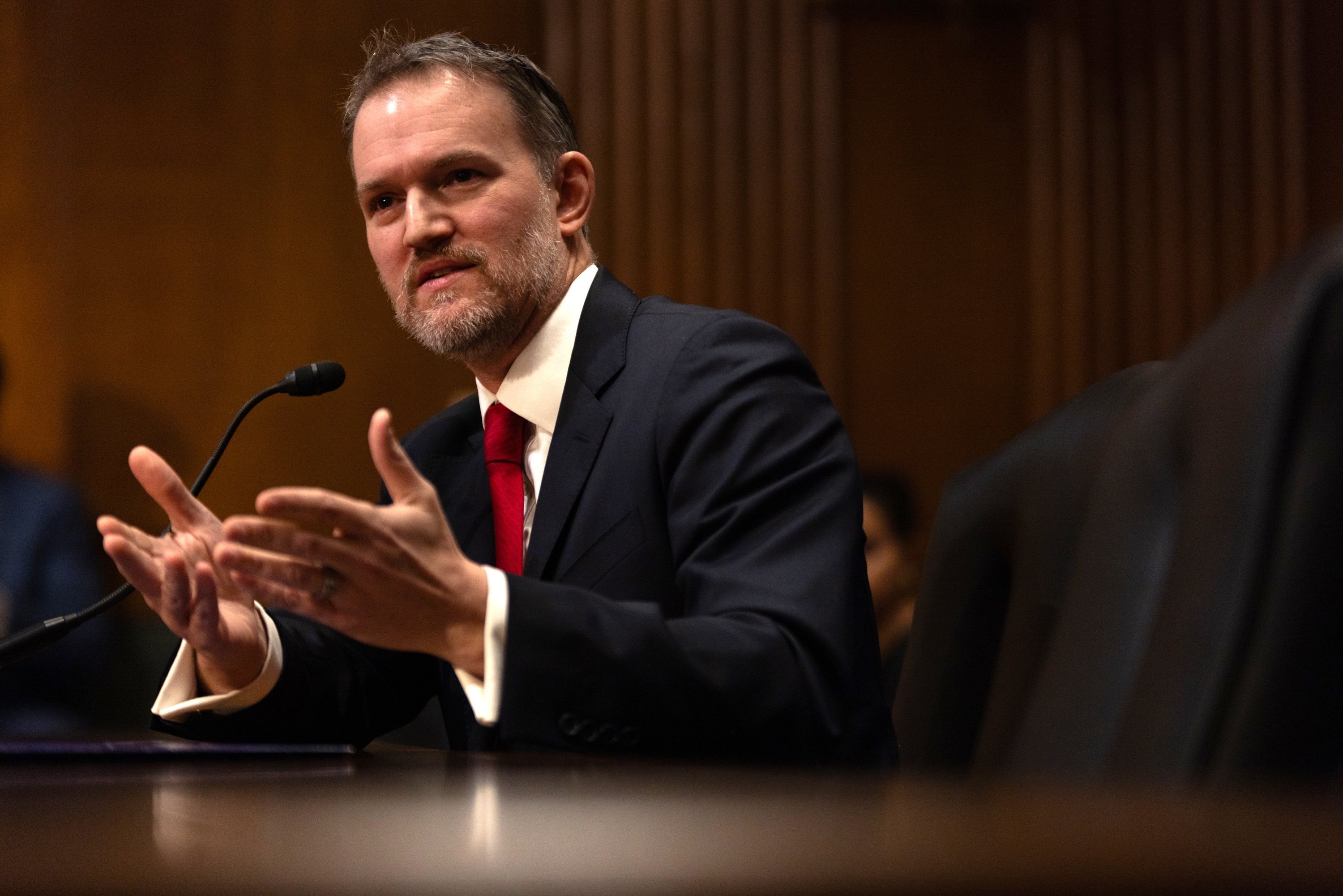 Jamieson Greer, US President Donald Trump’s nominee to serve as the US Trade Representative, testifies in Washington on Thursday. Photo: EPA-EFE