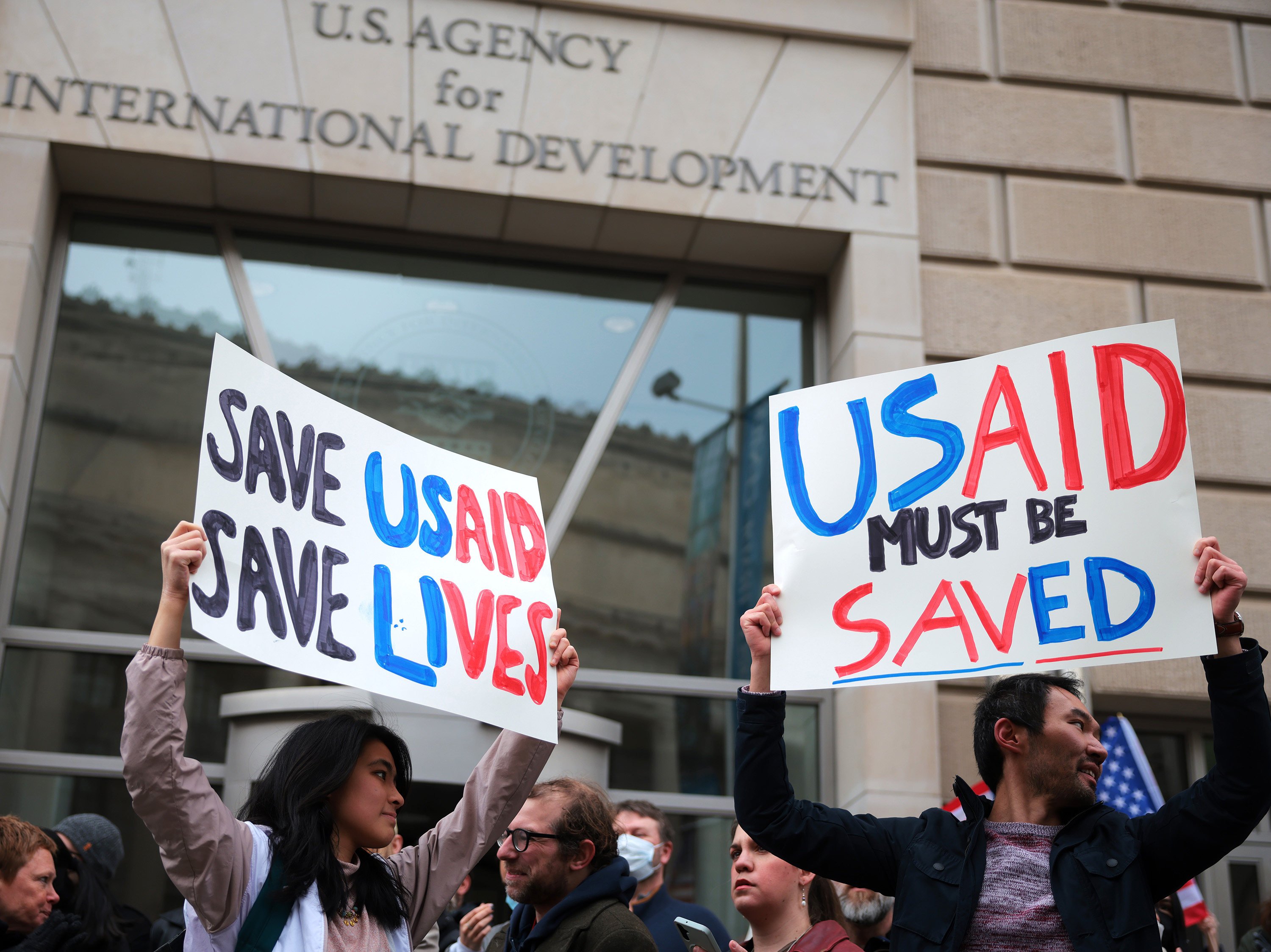 Protesters gather outside the USAID headquarters in Washington on February 3. Photo: TNS