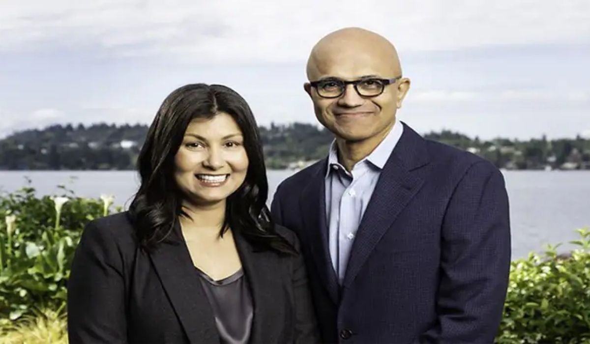 Microsoft CEO Satya Nadella (right) and his wife Anupama. Photo: @SheThePeople/X