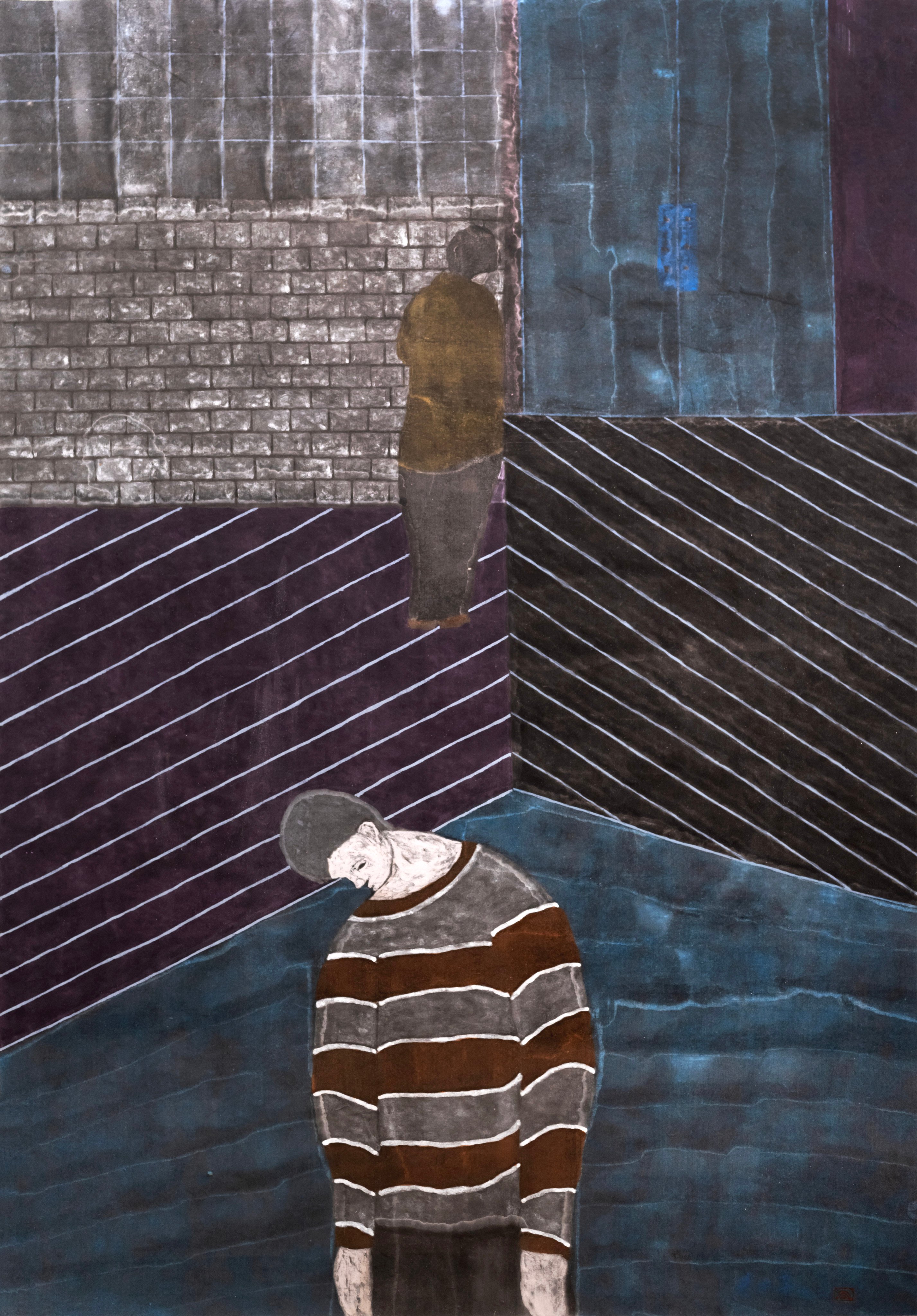 Chu witnessed that depression patients usually keep to themselves, which he portrayed in the 1996 “Solitude” with cold-toned dark colours. Photo: Hanart TZ Gallery