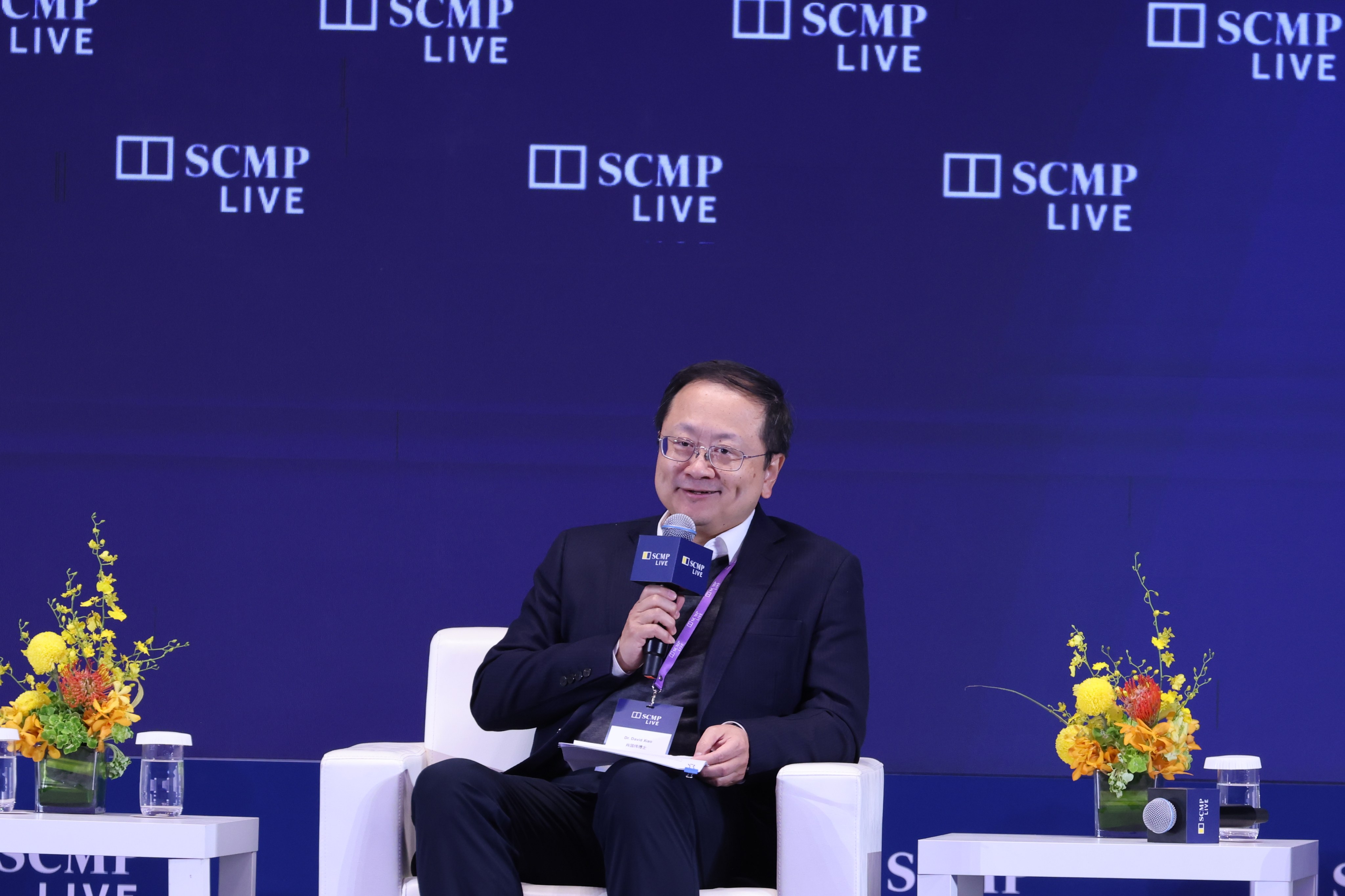 David Xiao Guowei, chairman of APT Electronics and AscenPower Semiconductors, speaks on a panel during the SCMP China Conference: Greater Bay Area in Guangzhou on January 15. Photo: Nora Tam