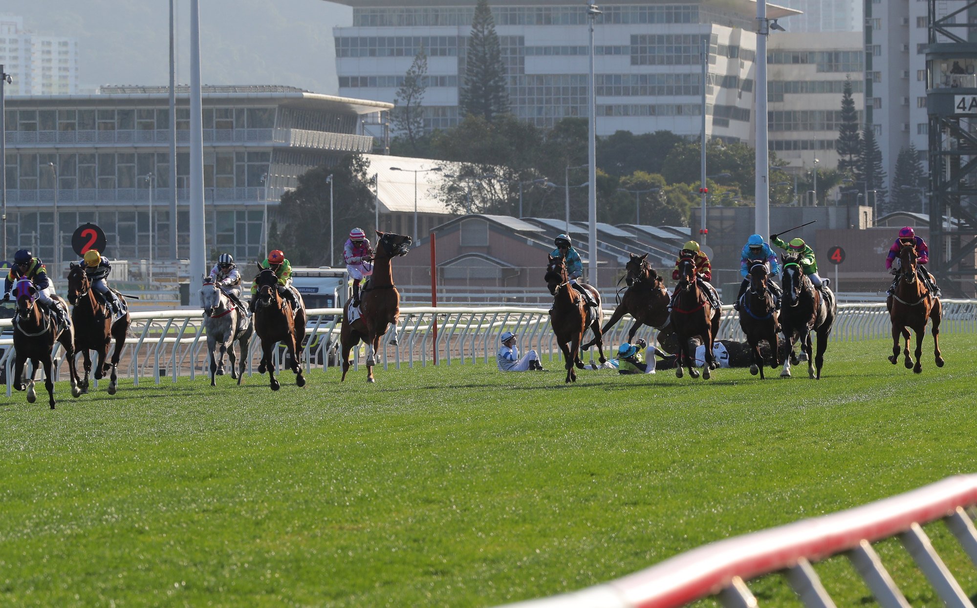 Chaos ensues after Legend St Paul’s breaks down in Sunday’s ninth race.