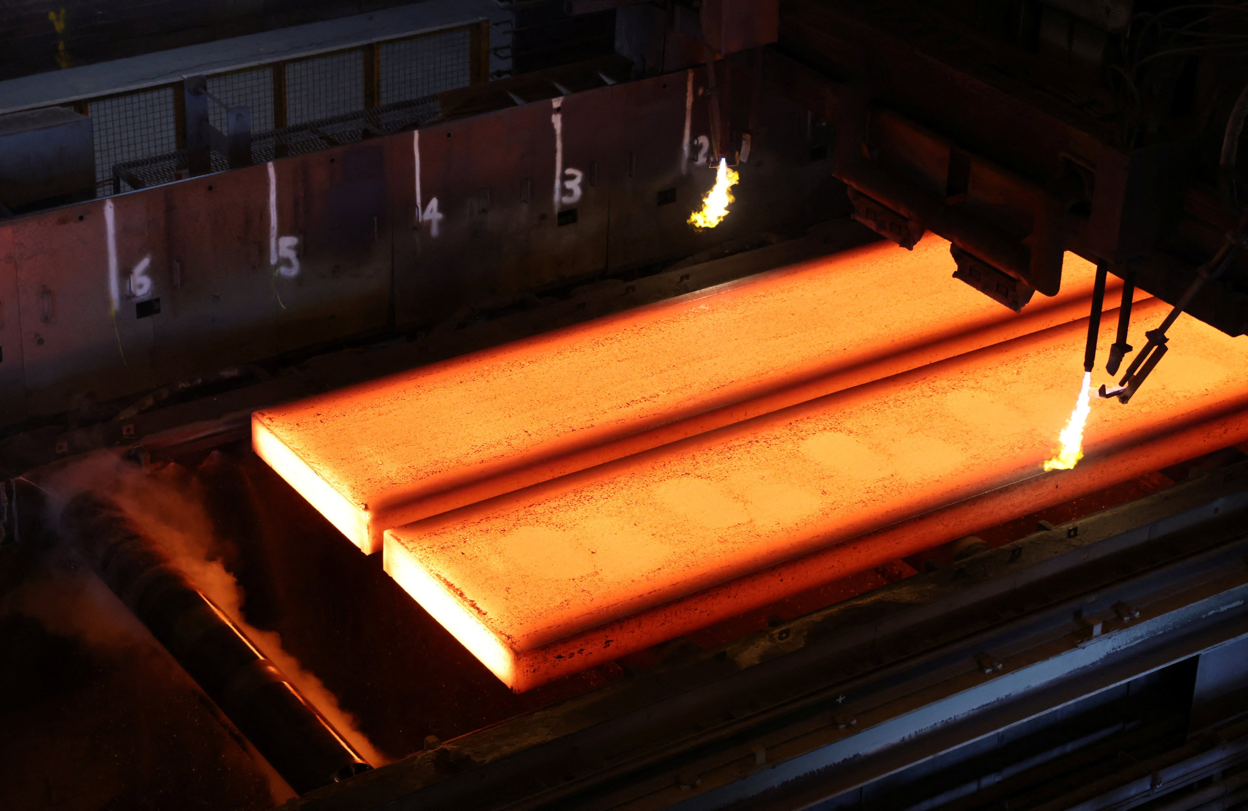 Freshly cut slabs of steel are seen at the BlueScope steelworks in Port Kembla, Australia, last year. Photo: Reuters