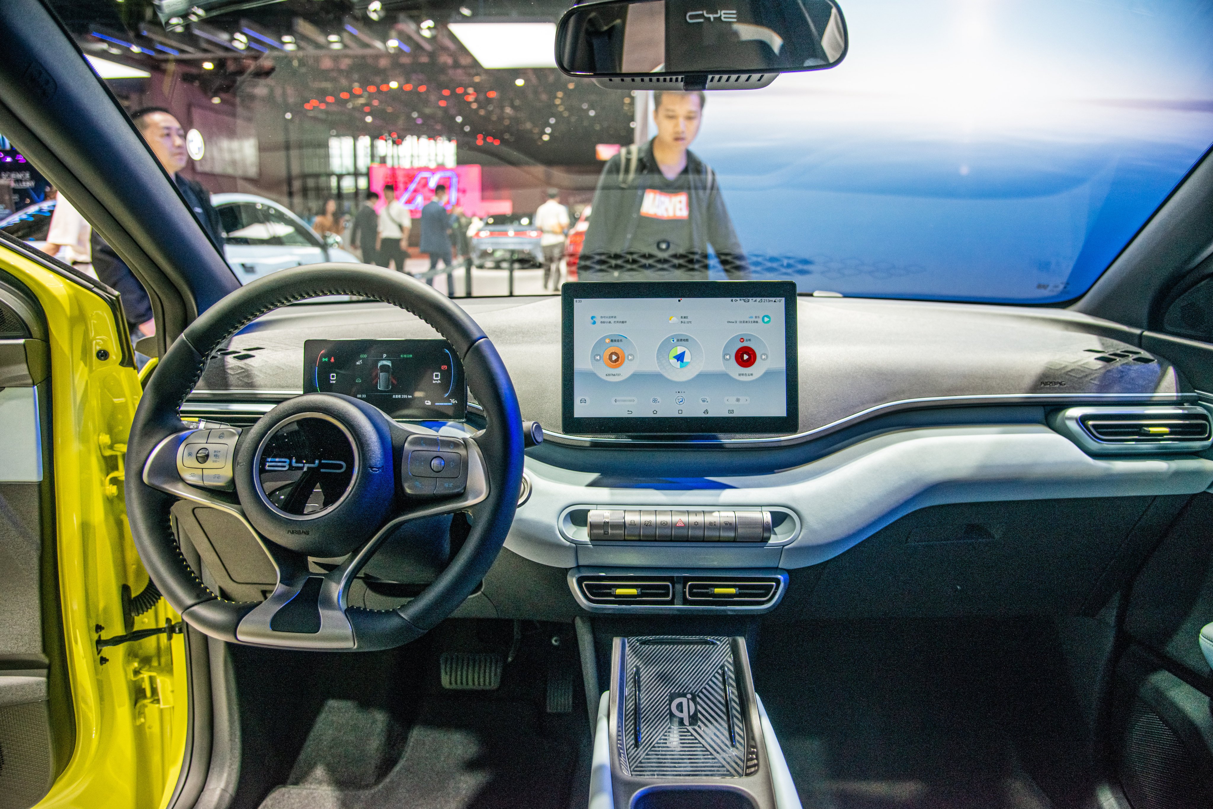 A BYD Seagull small electric car is on display during the 20th Shanghai International Automobile Industry Exhibition in April 2023. Photo: Getty Images