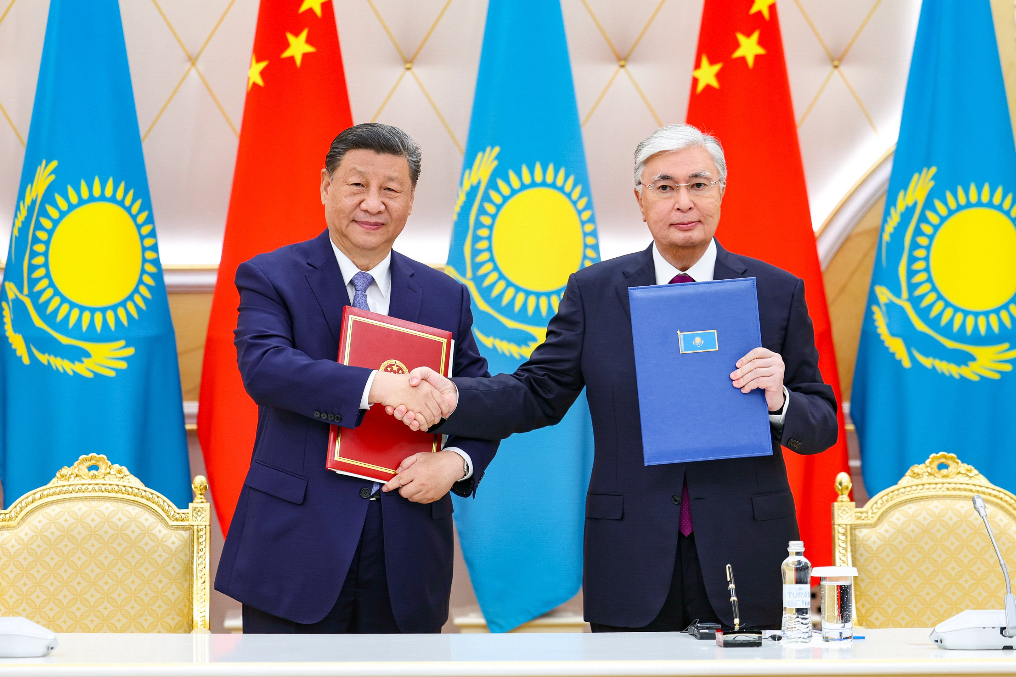 Chinese President Xi Jinping and Kazakh President Kassym-Jomart Tokayev sign an agreement to deepen cooperation in a slew of fields in 2024. China has been building ties with emerging markets amid growing tensions with the West in recent years. Photo: Xinhua