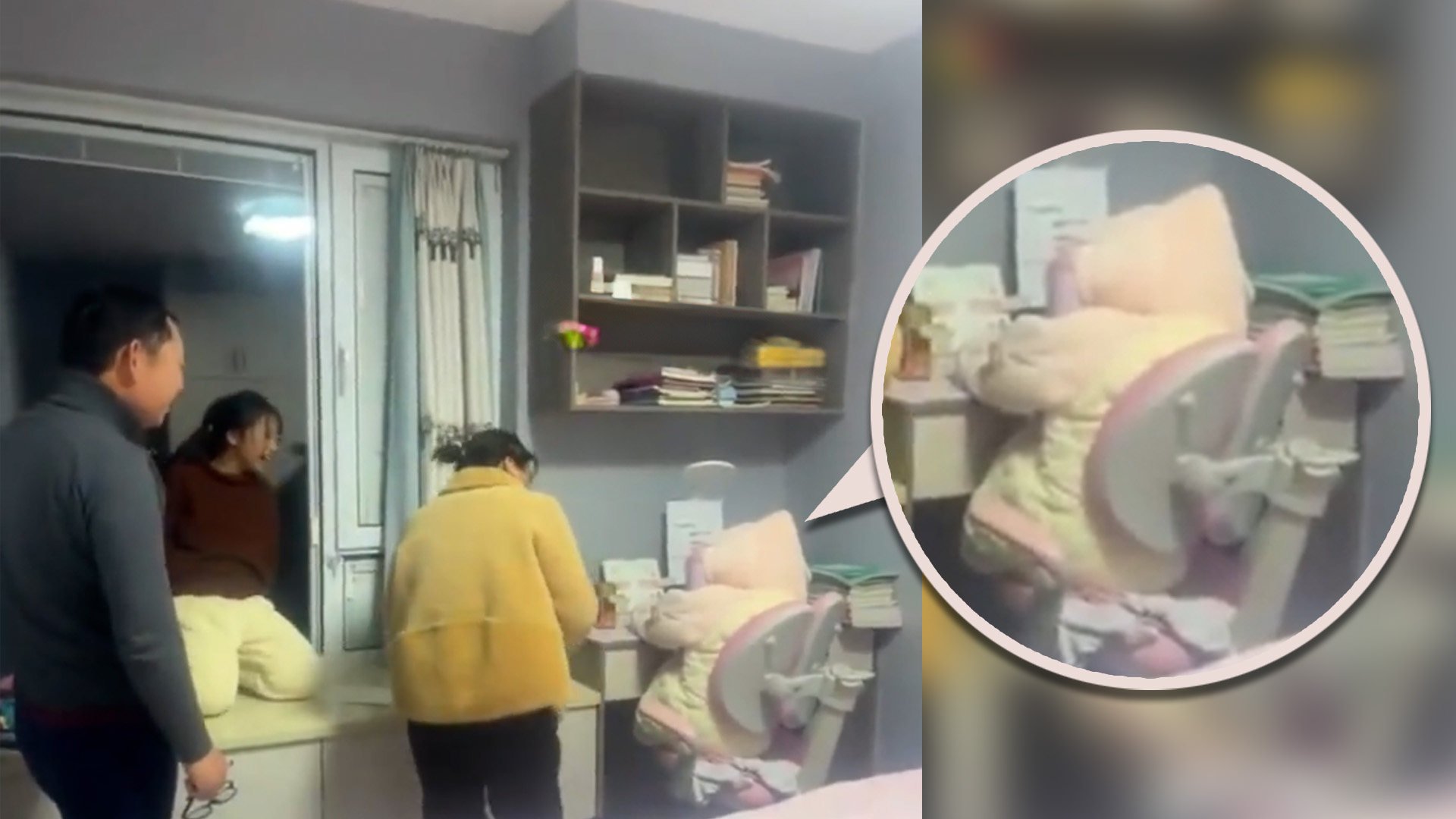 A smart daughter in China tried to make her mother think she was studying by making a dummy out of clothes and sitting it at her desk. Photo: SCMP composite/Douyin