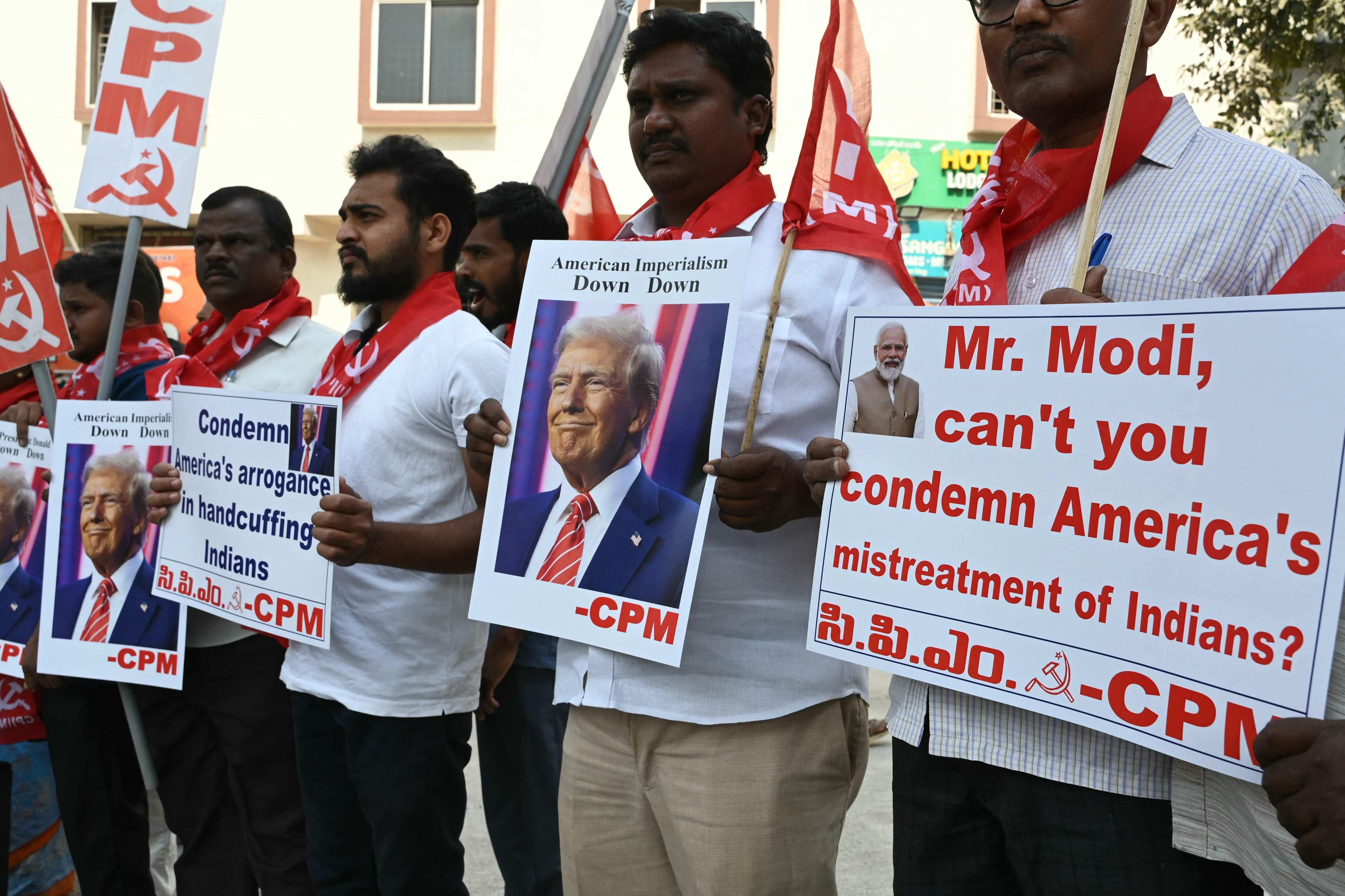 Activists of India’s Communist Party of India protest against the US in Hyderabad on Sunday. Photo: AFP