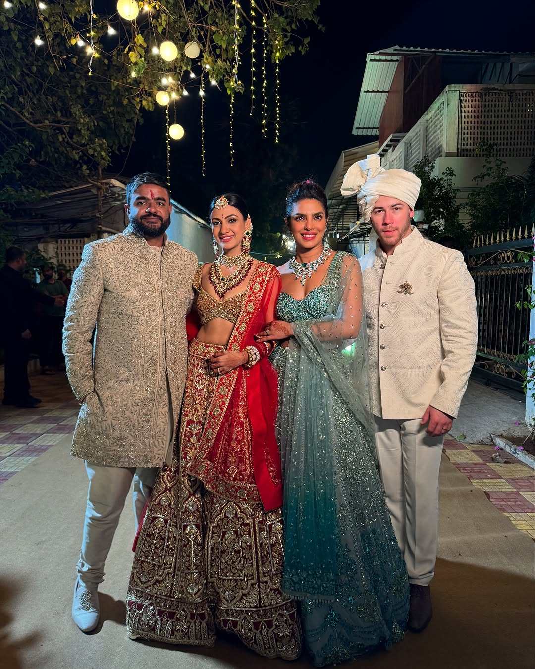 Priyanka Chopra (second right) with husband Nick Jonas at her brother Siddharth Chopra’s wedding to Neelam Upadhyaya. Photo: @priyankachopra/Instagram