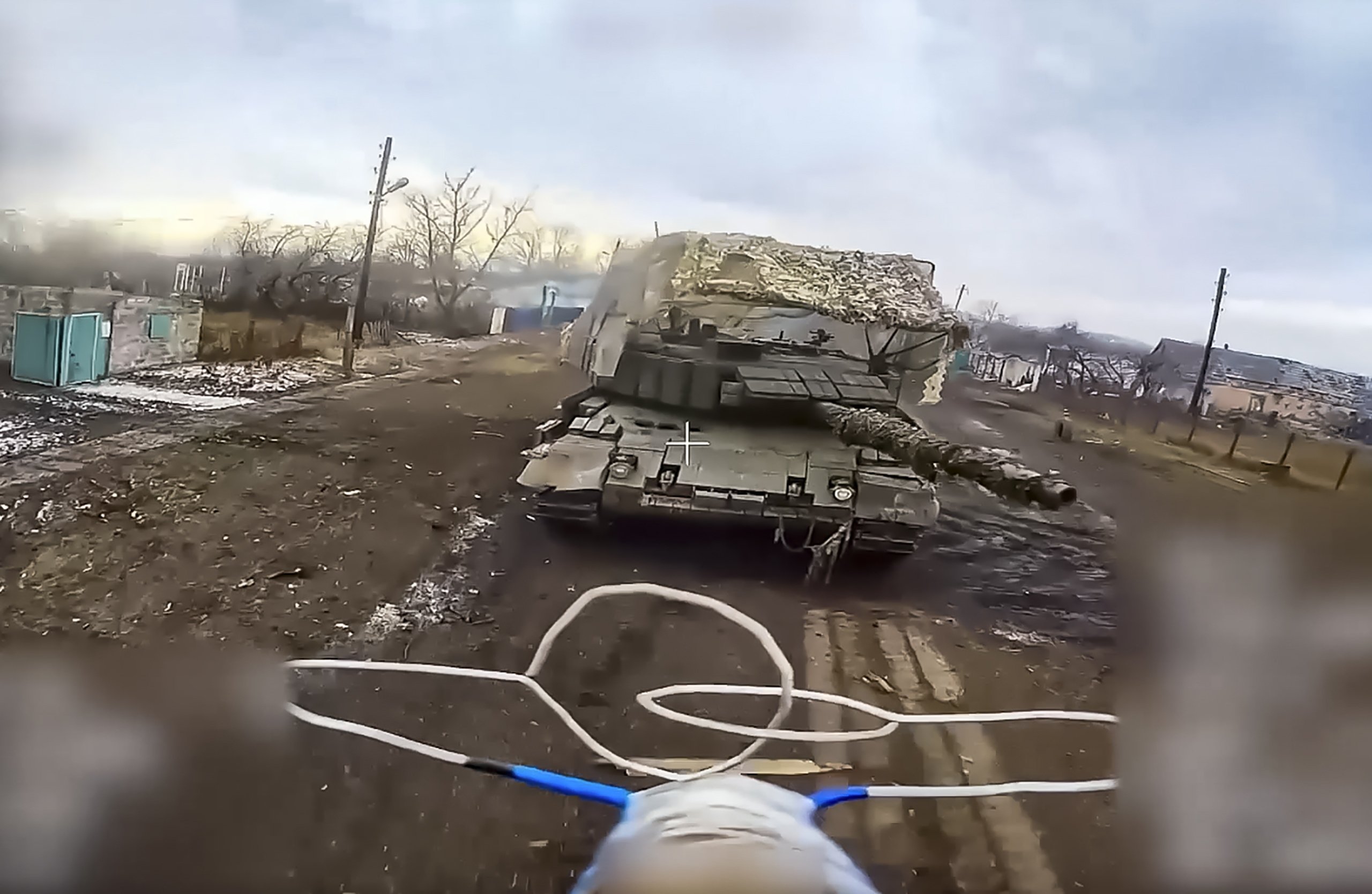 A Russian drone attacks a German-made Leopard tank at an undisclosed location in the Kursk region, in an image released in January. Photo: Russian defence ministry via EPA-EFE