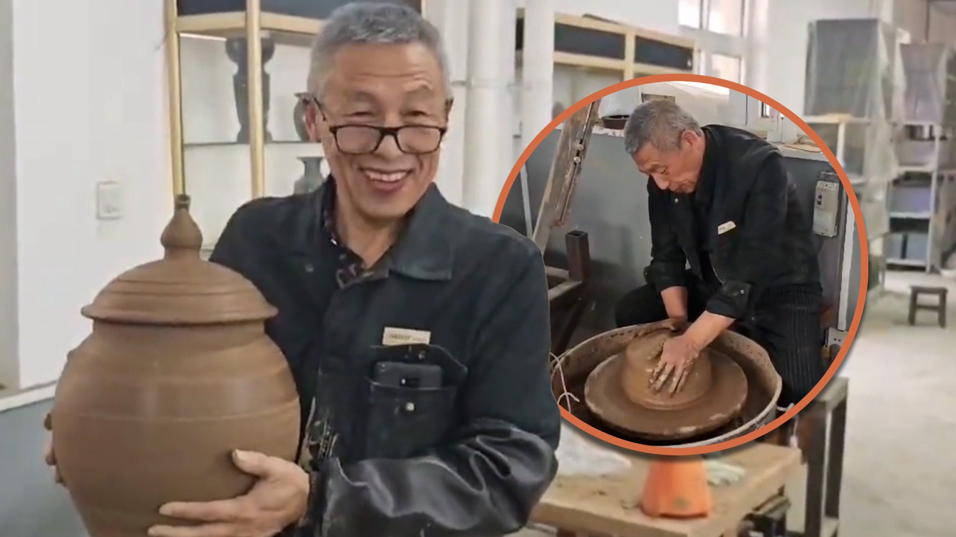 A Chinese potter has crafted an urn made out of his late wife’s ashes, and plans a reunion by blending their remains after he dies. SCMP composite/Douyin