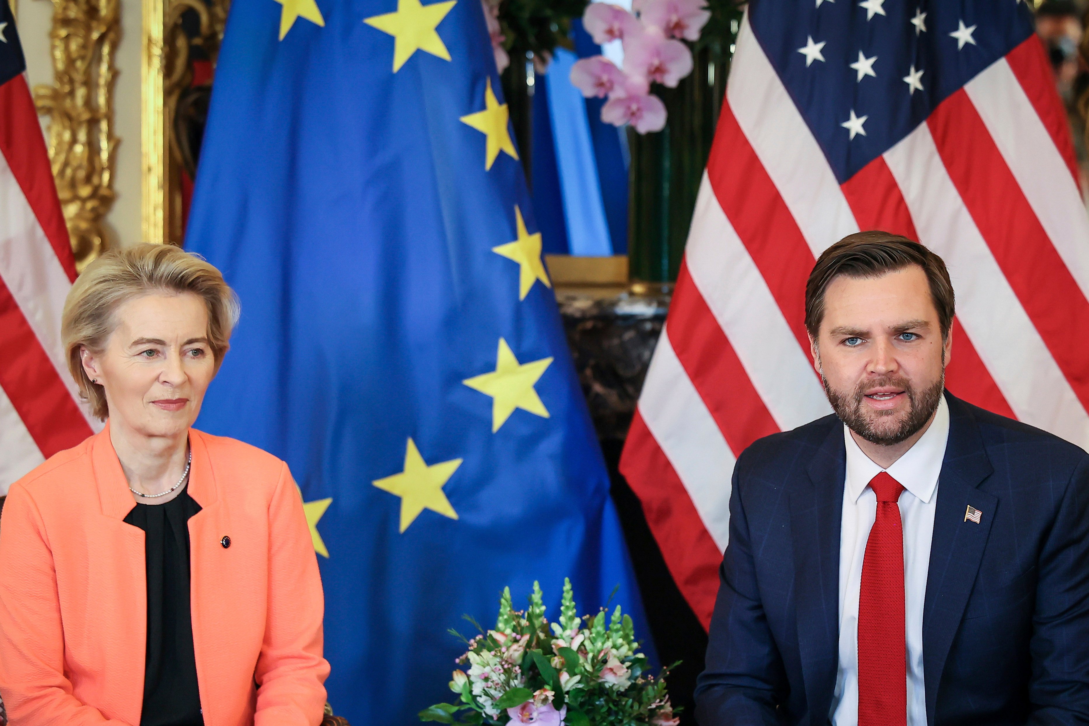 United States Vice-President J.D. Vance and European Commission President Ursula von der Leyen during the Artificial Intelligence Action Summit in Paris on Tuesday. Photo: AP