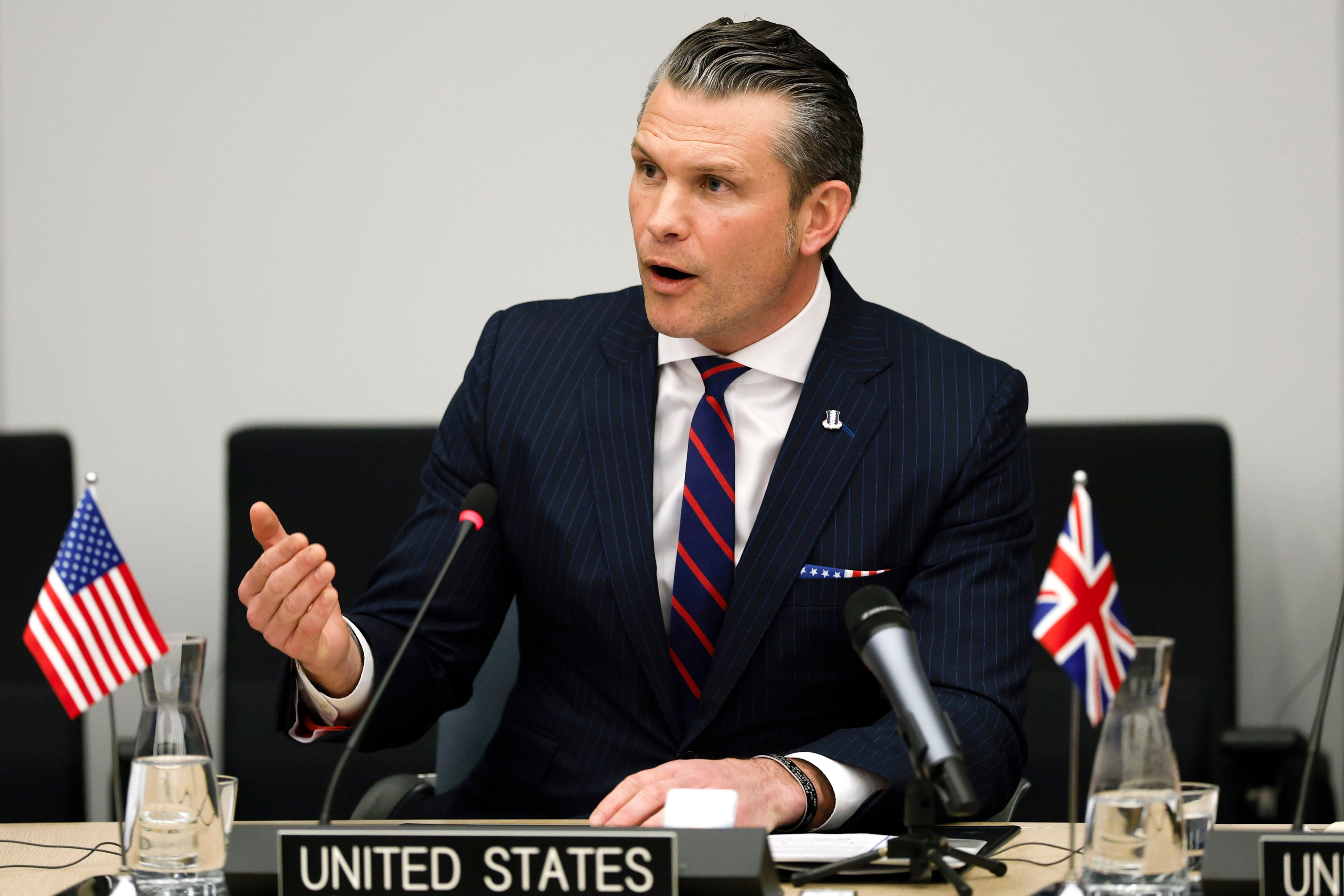 US Secretary of Defence Pete Hegseth speaks during a meeting of the Ukraine Defence Contact group at Nato headquarters in Brussels on February 12, 2025. Photo: AP