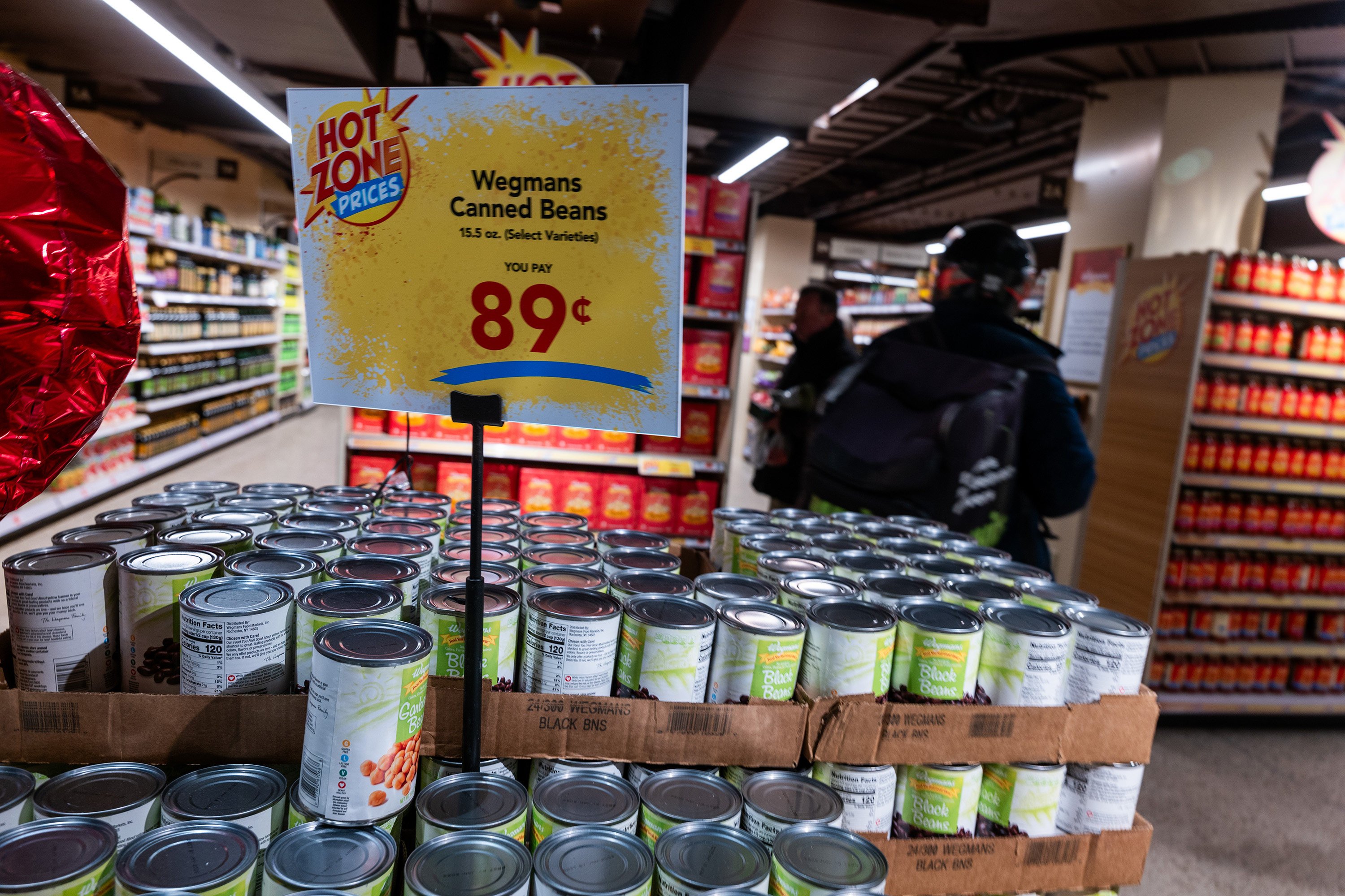 Canned soup and vegetables on display in a grocery store in New York on February 11. As US President Donald Trump has now imposed a 25 per cent tariff on all steel and aluminum imports into the United States, economists and trade experts expect the price of consumer goods, which use aluminum and metal, to rise as the tariffs take effect. Photo: Getty Images