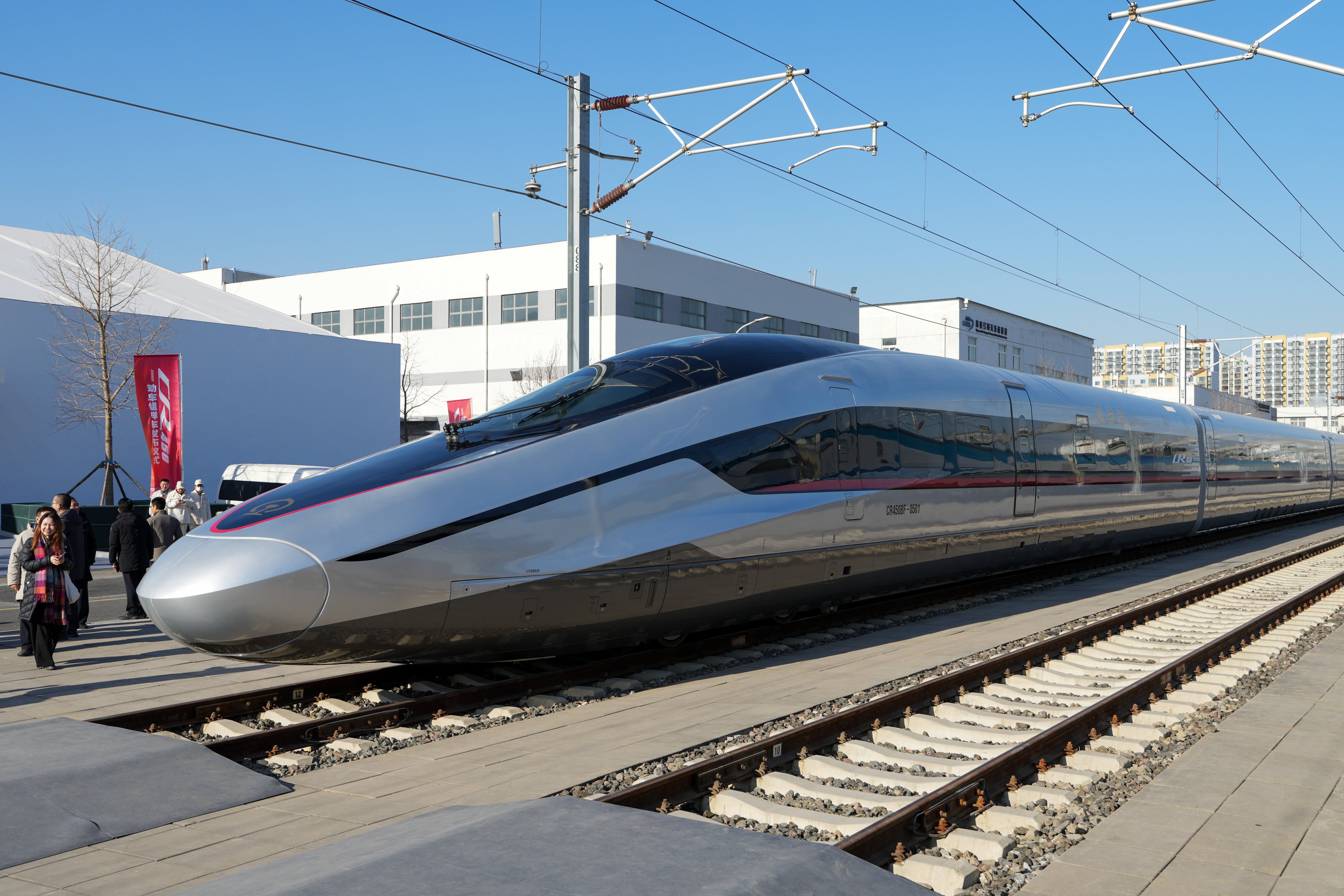 A prototype of the CR450 EMU, the world’s fastest commercial train with an operating speed of 400 kilometres per hour, is tested in Beijing. Photo: Xinhua