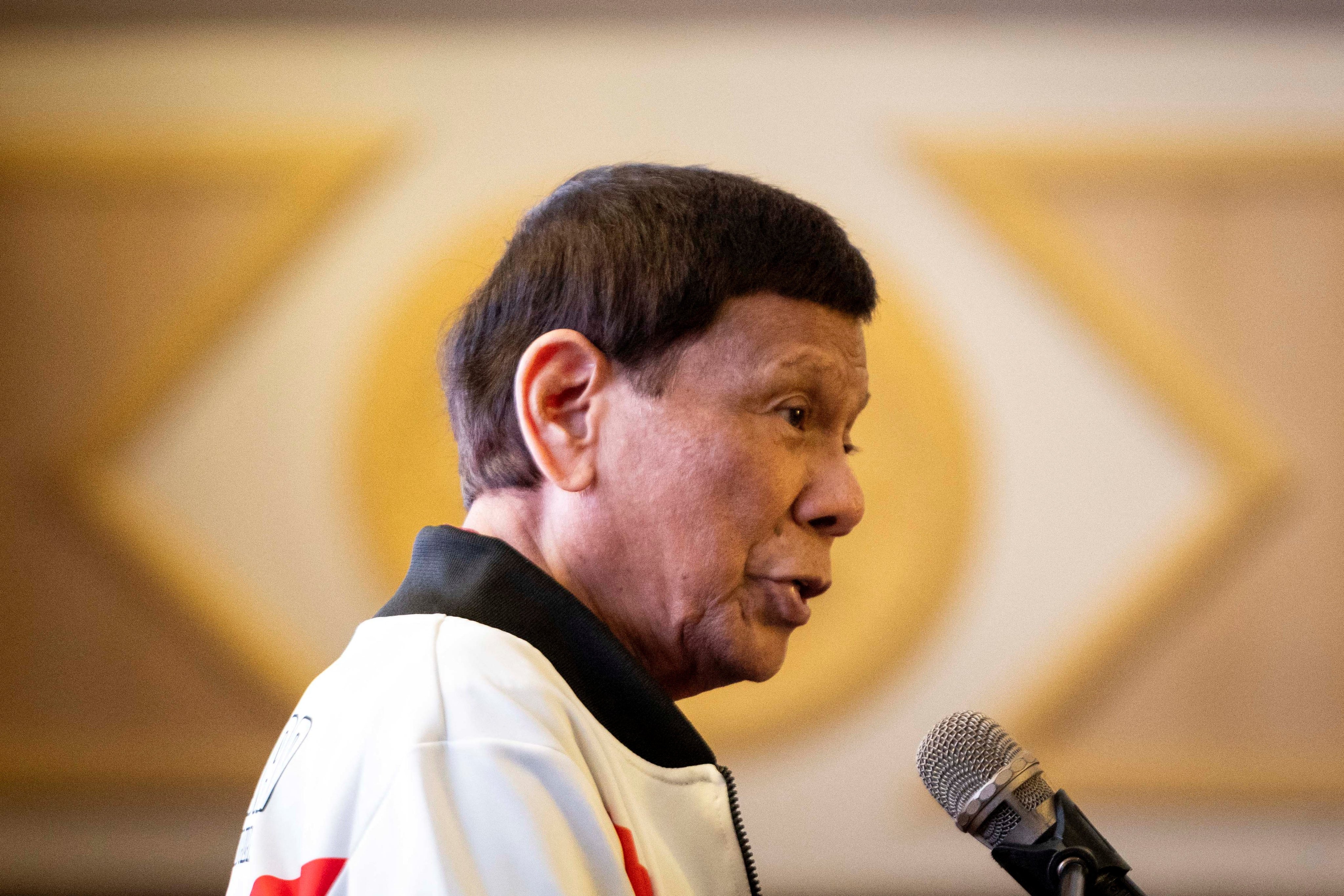 Former Philippine president Rodrigo Duterte delivers a message during the proclamation rally for his political party PDP-Laban’s senatorial candidates ahead of the midterm elections in Metro Manila, Philippines on February 13, 2025. Photo: Reuters