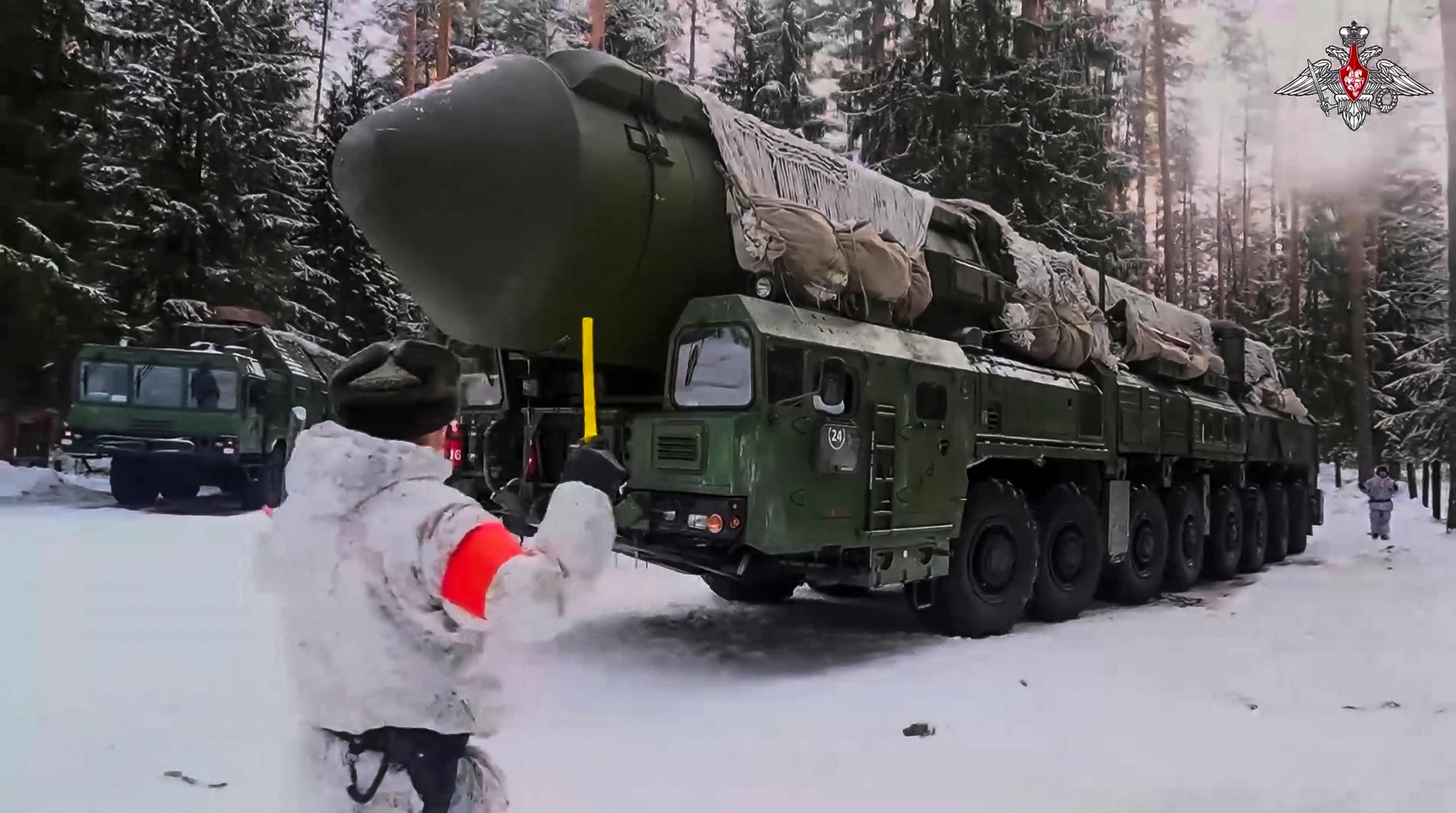 A Yars mobile nuclear-tipped intercontinental ballistic missile is seen during drills at an undisclosed location in Russia, in image released on February 6. Photo: Russian Defence Ministry Press Service via AP