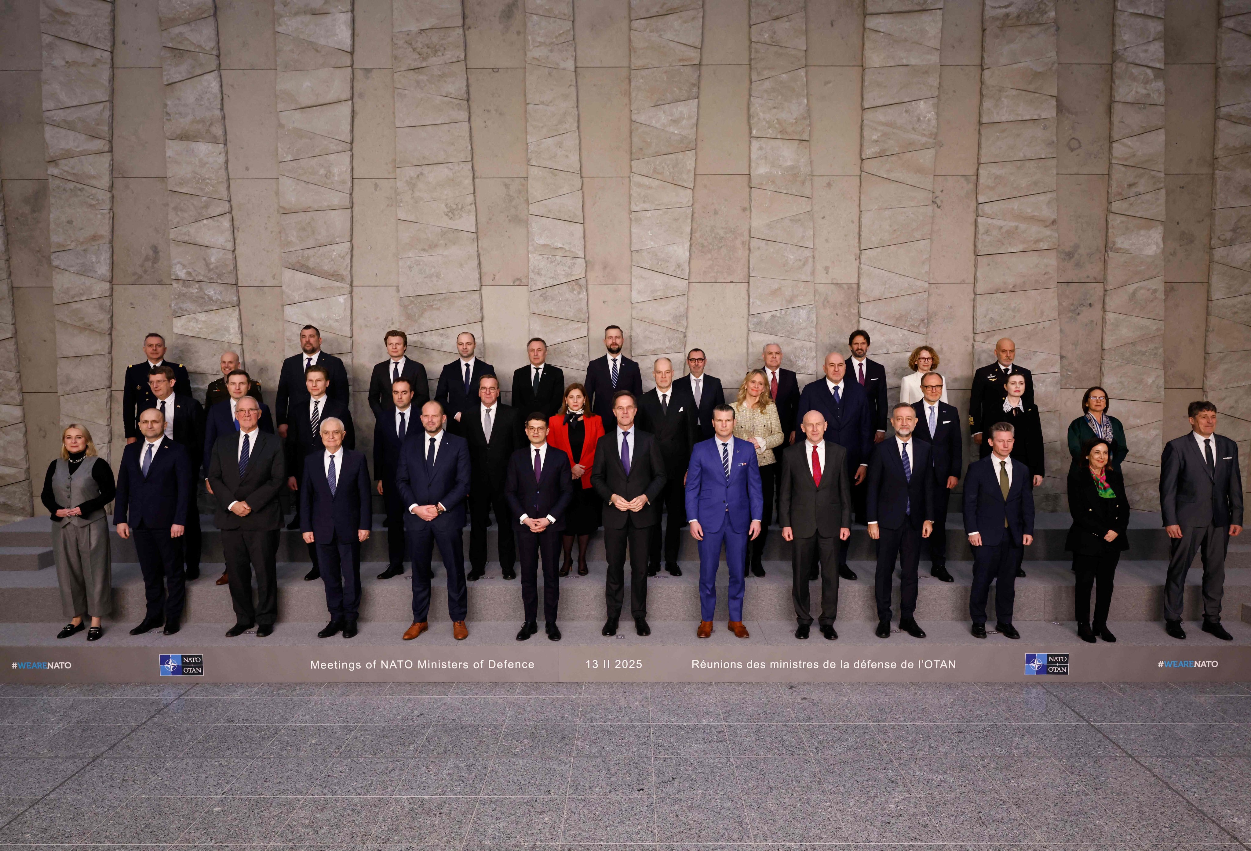 Nato defence ministers pose for a group picture after a meeting in Brussels on Thursday. Photo: AFP