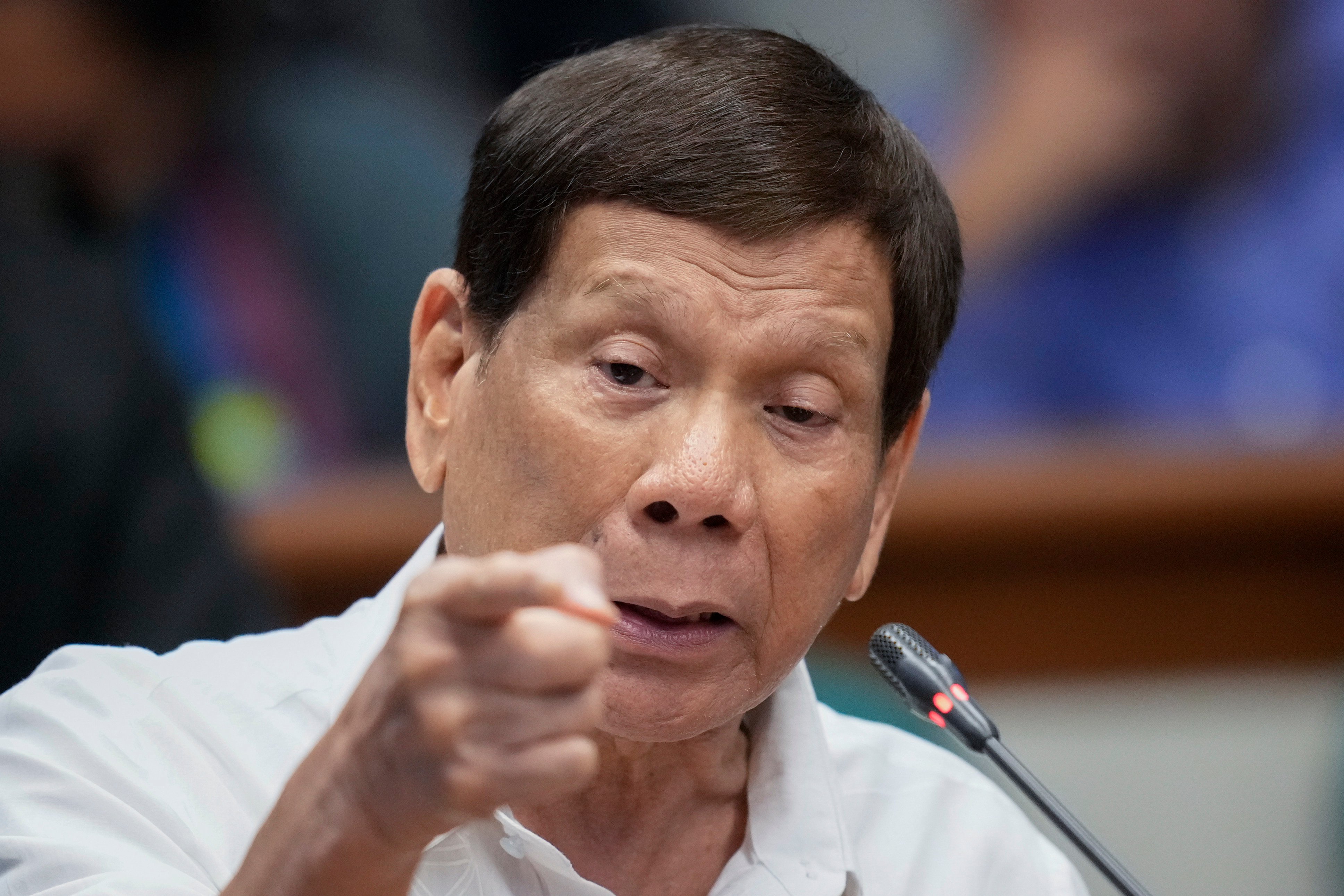 Former Philippine president Rodrigo Duterte speaks last October during a senate inquiry on the so-called war on drugs during his time in office. Photo: AP