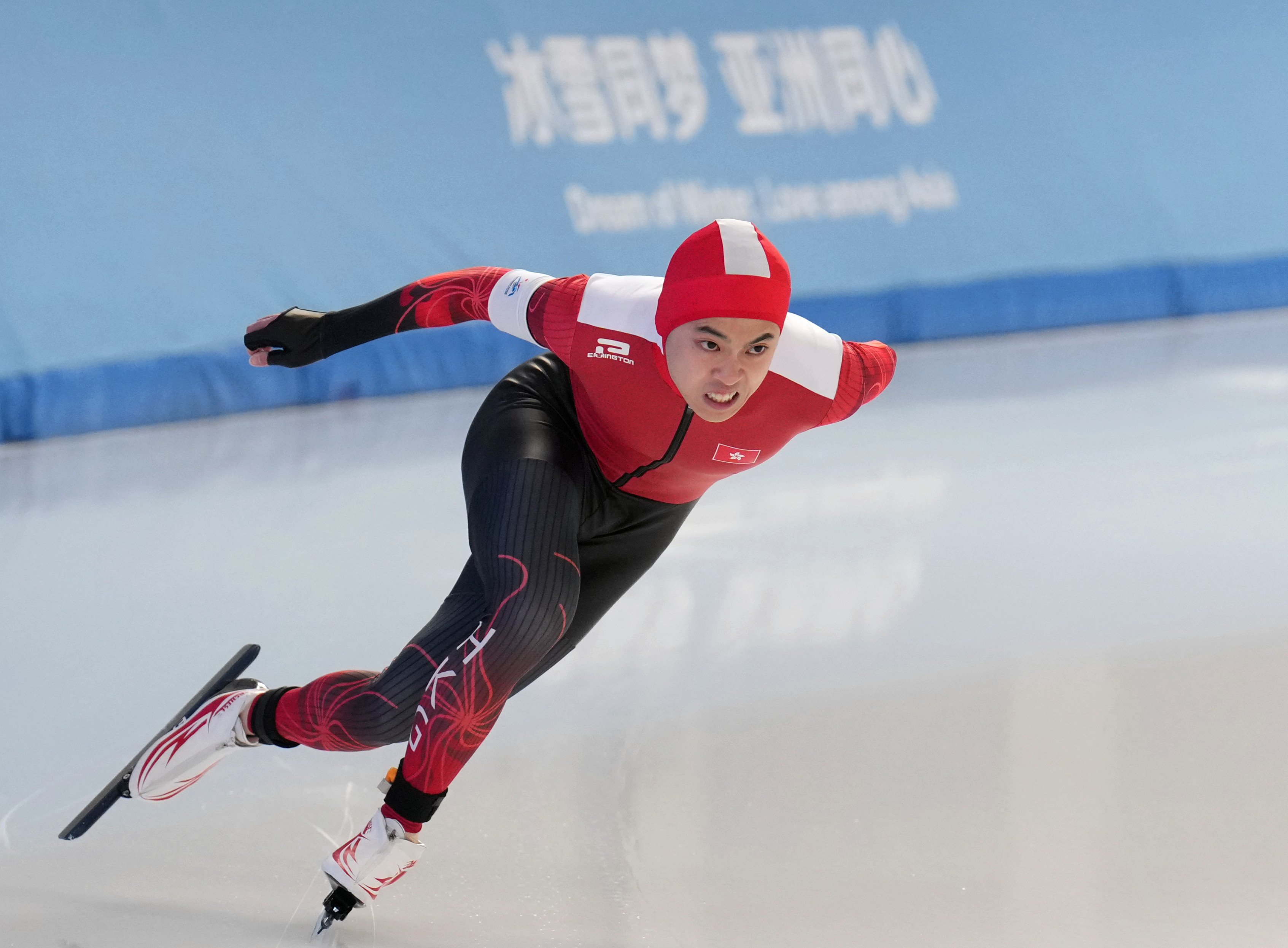 Hong Kong’s Sidney Chu in the men’s 500m final in Harbin, in which he finished 18th. Photo: Xinhua