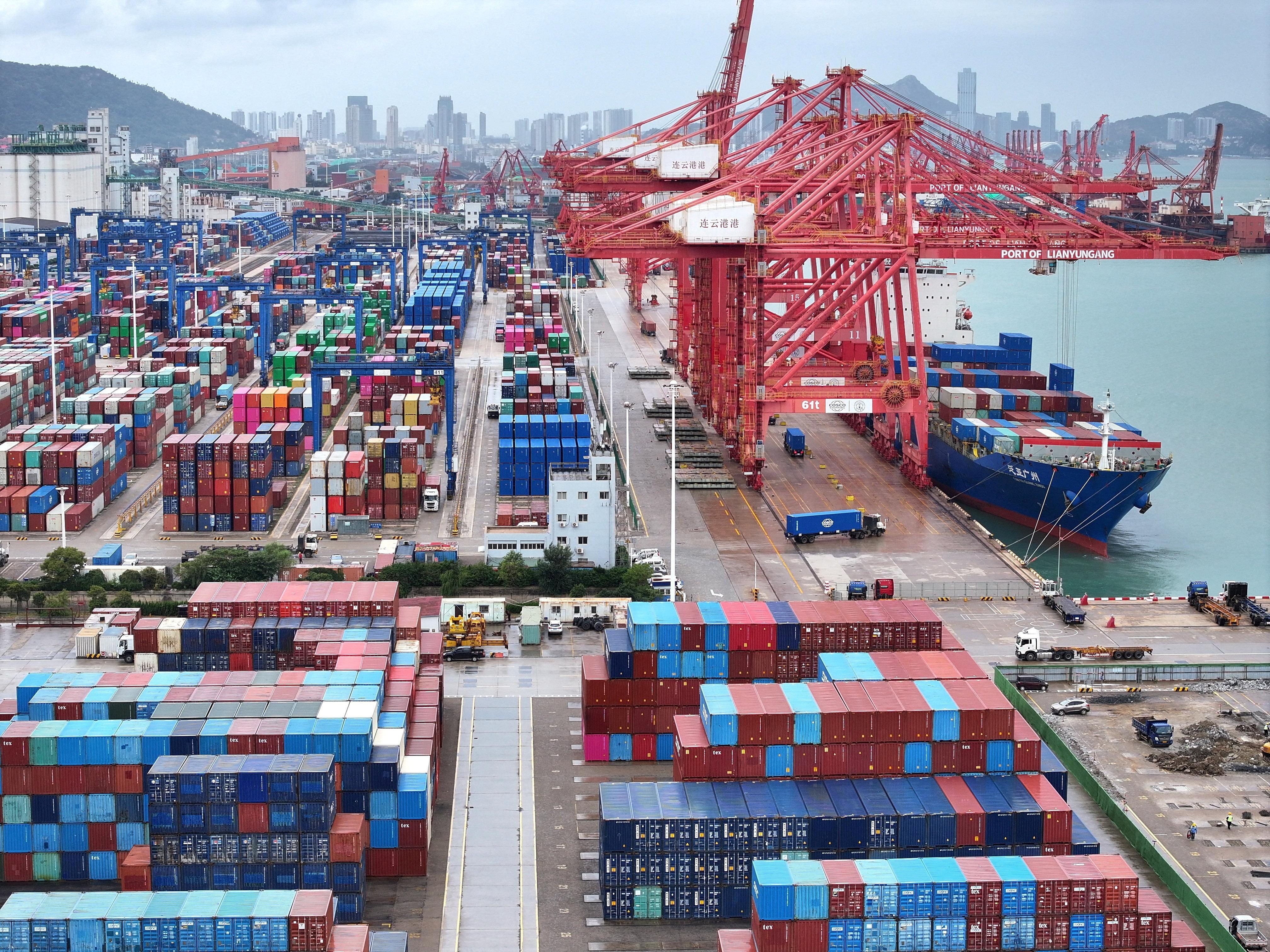 A cargo ship and shipping containers at the port of Lianyungang in Jiangsu province in October. Photo: Reuters