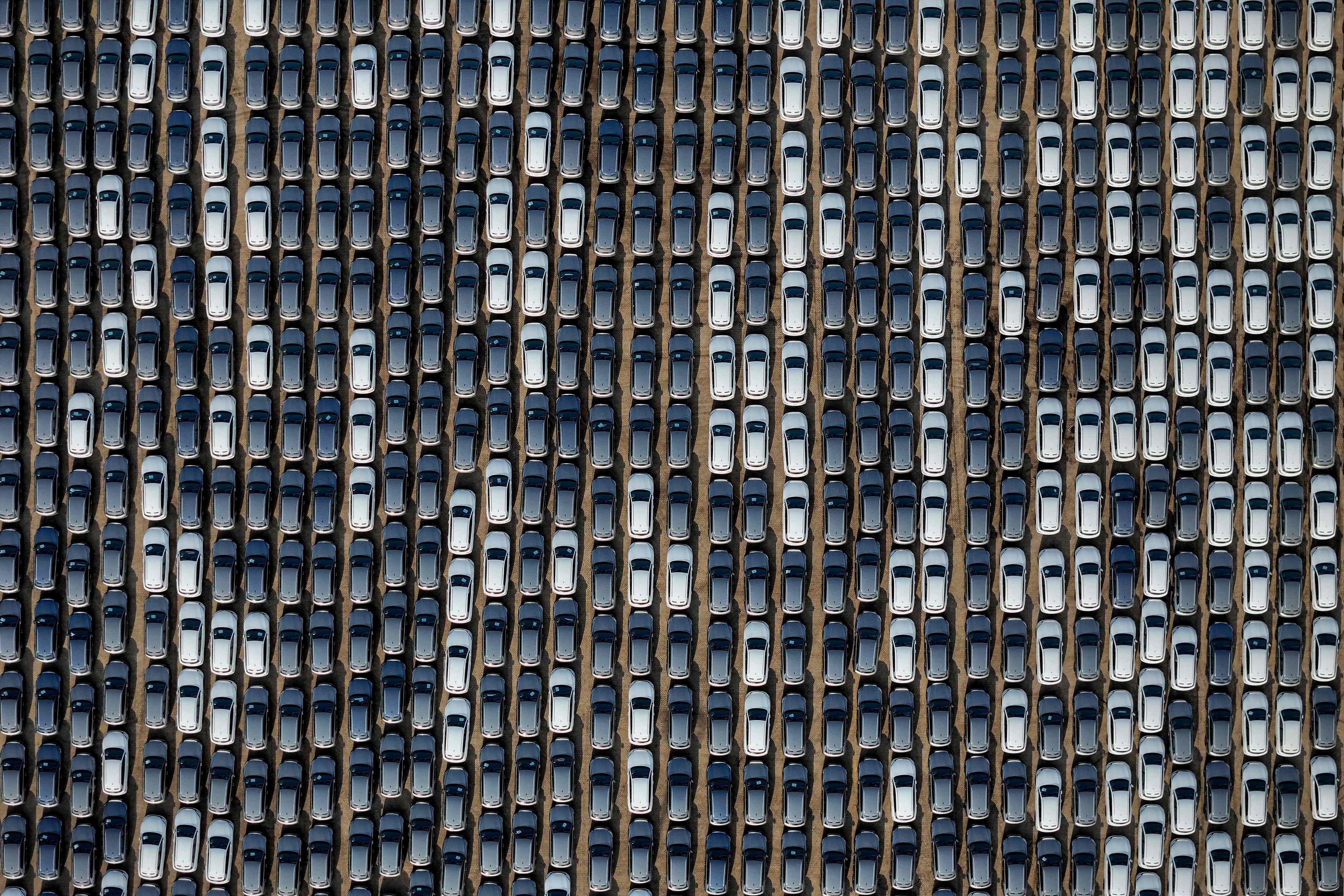 Electric cars waiting to be loaded onto a ship at a port in Yantai, in eastern China’s Shandong province. Photo: AFP