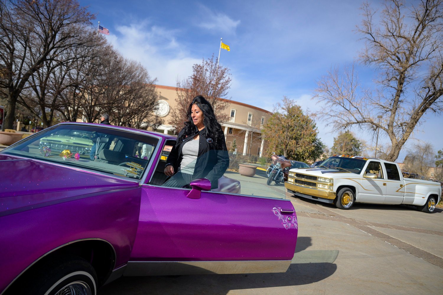 Joan Medina with her 1987 Pontiac Grand Prix low-rider in Santa Fe, New Mexico. Photo: AP 