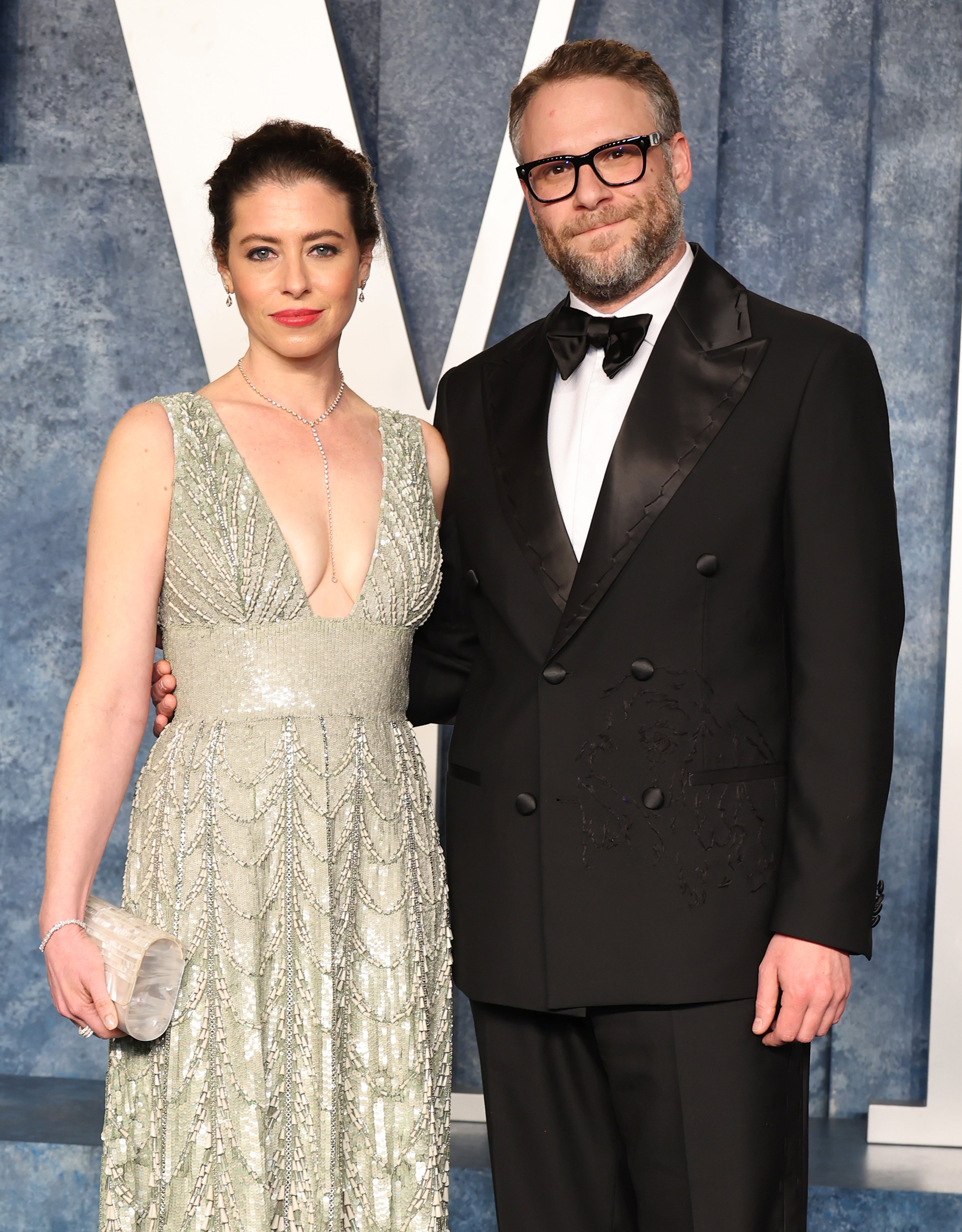 Lauren Miller Rogen and Seth Rogen at the 2023 Vanity Fair Oscars Party. Photo: Getty Images