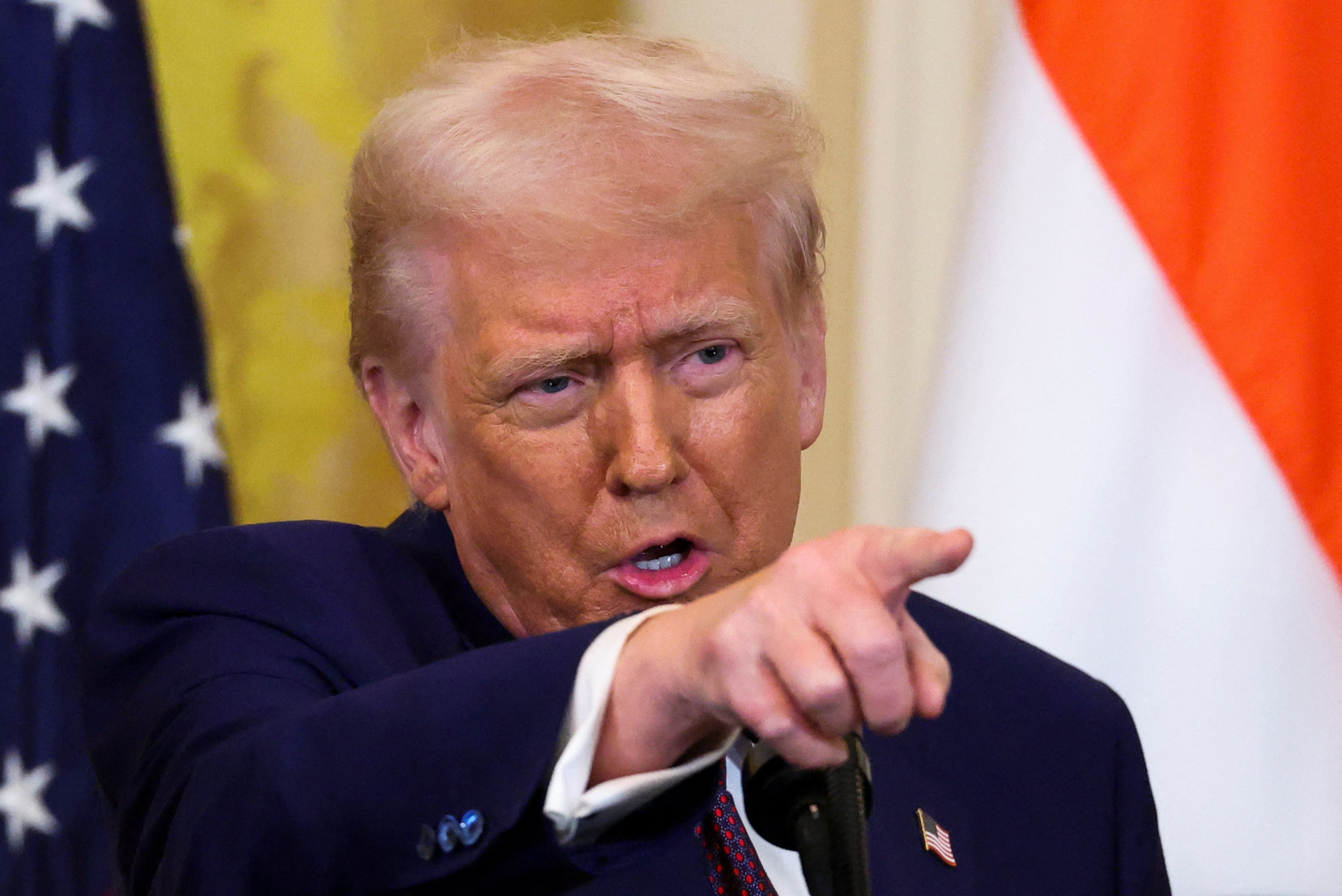 US President Donald Trump gestures during a press conference at the White House on Thursday. Photo: Reuters