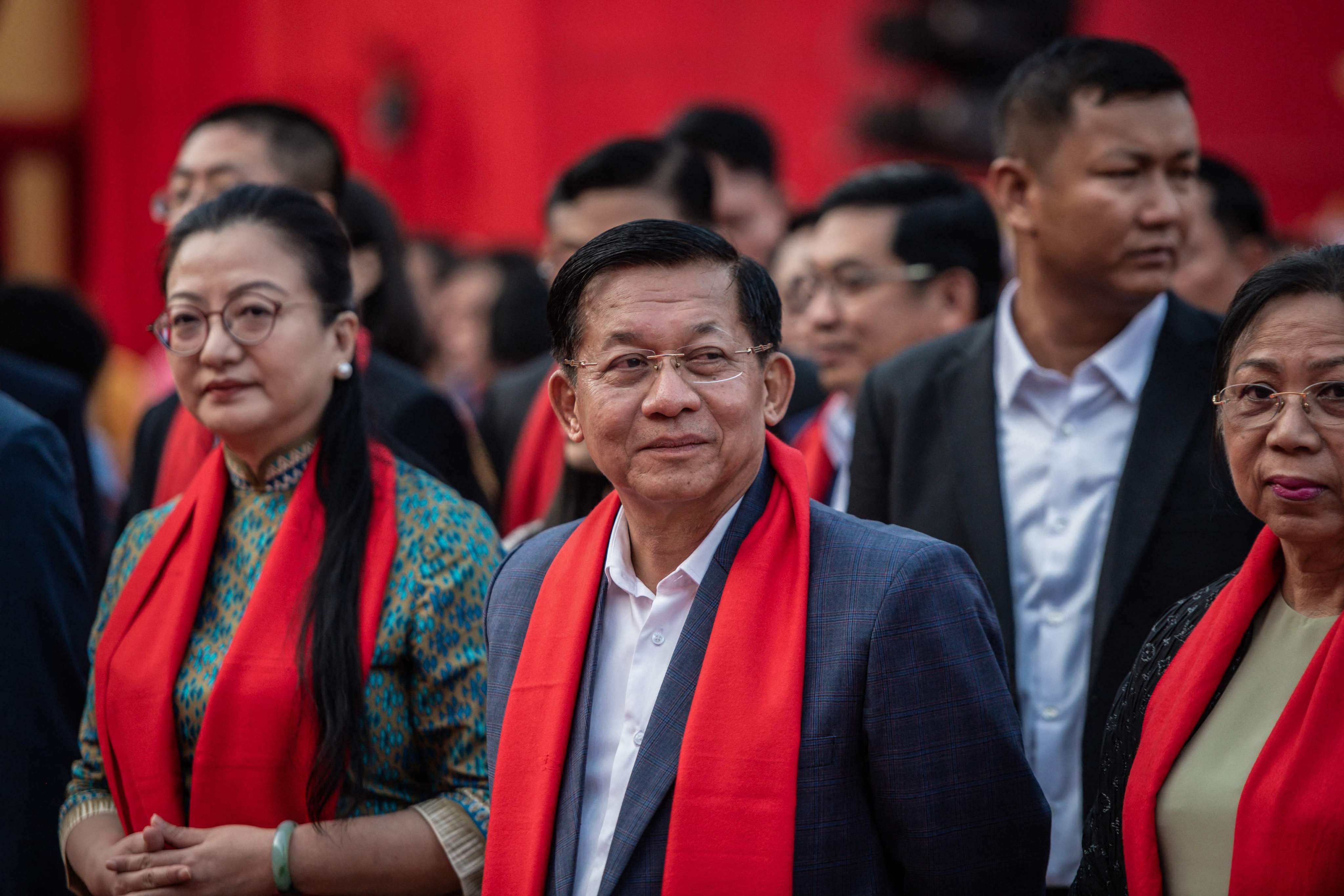 Myanmar’s military chief Min Aung Hlaing (centre) attends an event in Yangon on January 25. Photo: AFP