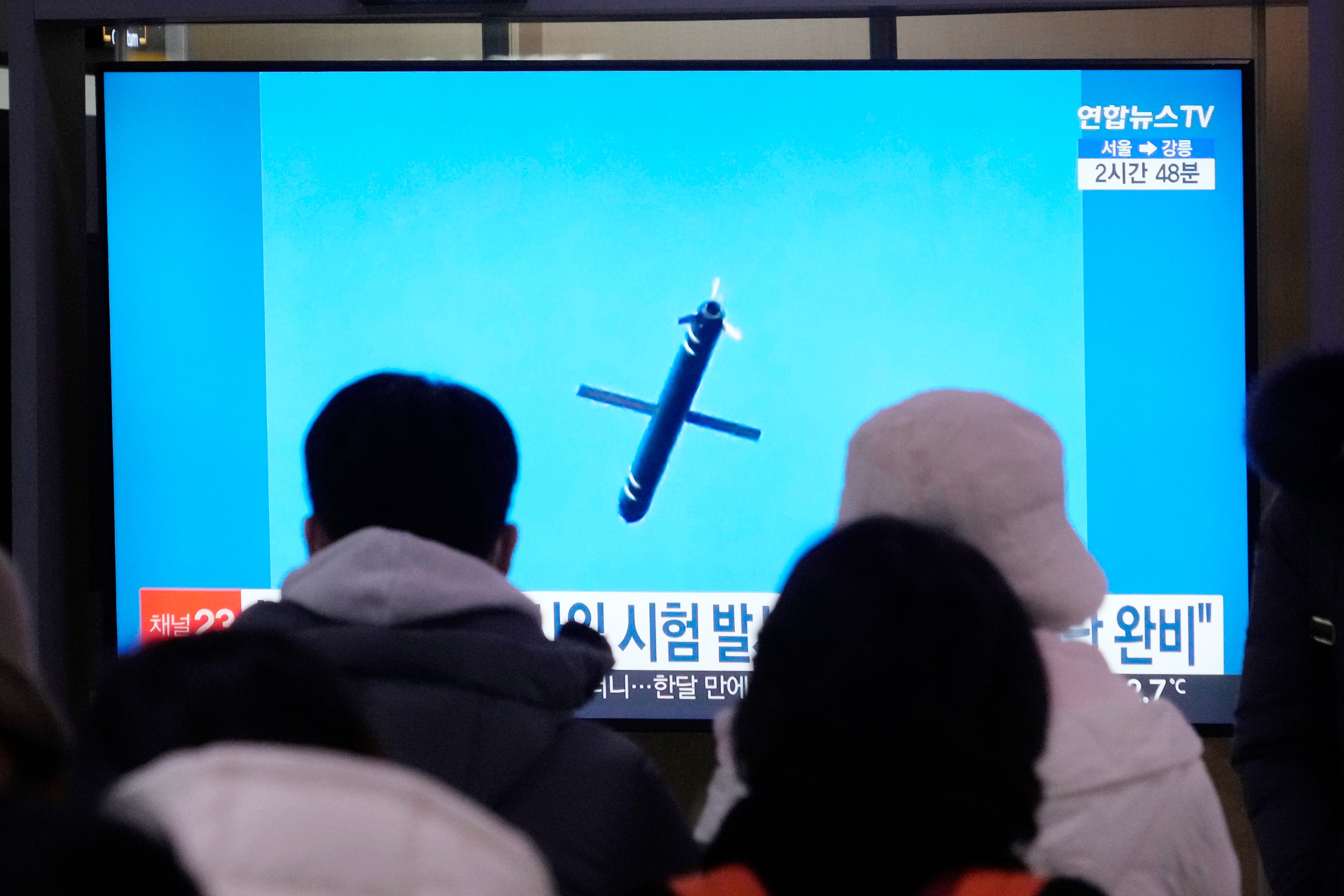 A television screen at a railway station in Seoul in January shows an image of a North Korean missile launch. Photo: AP