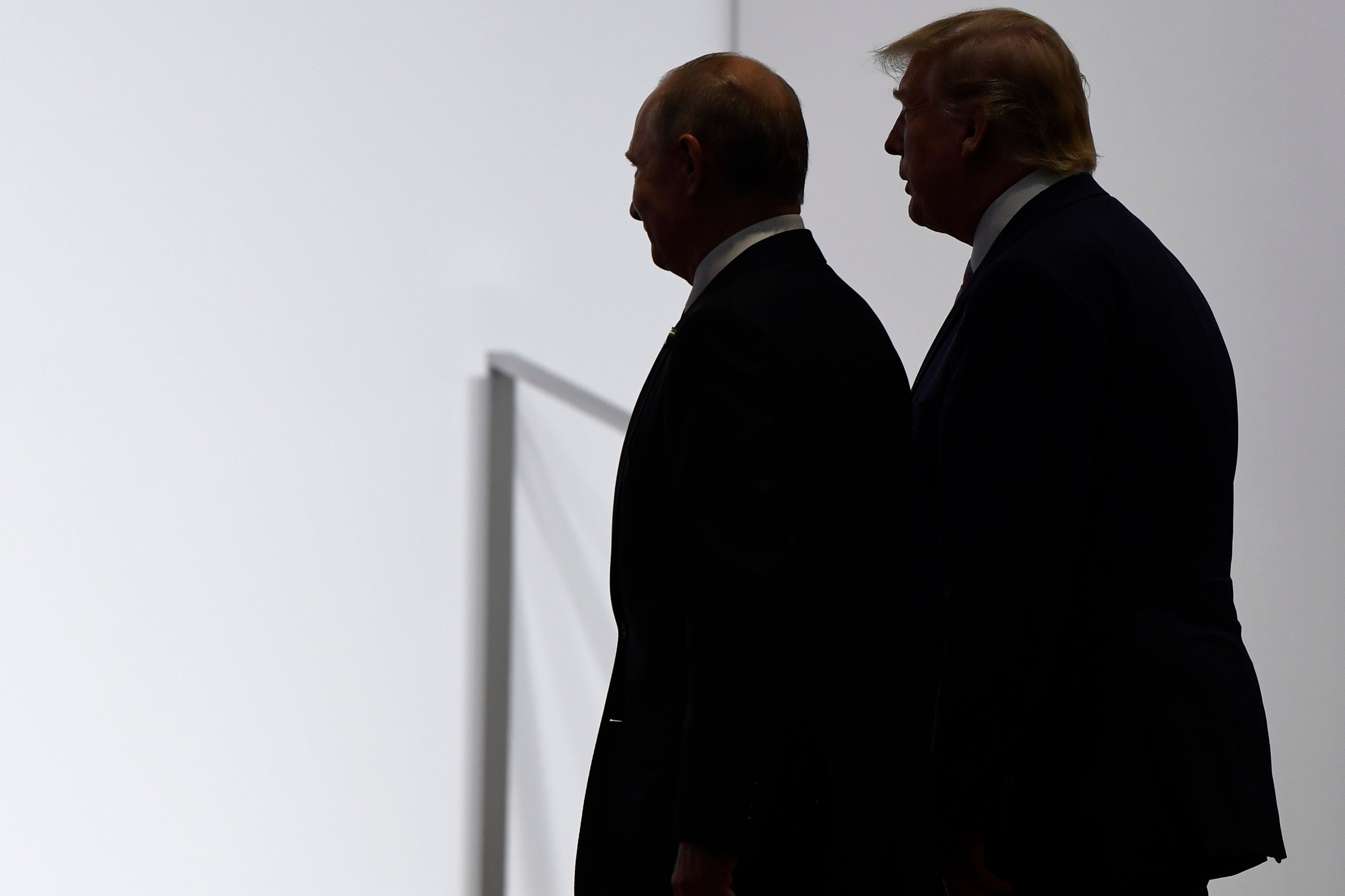 Donald Trump with Russia’s Vladimir Putin (left) in Japan in 2019. Photo: AP