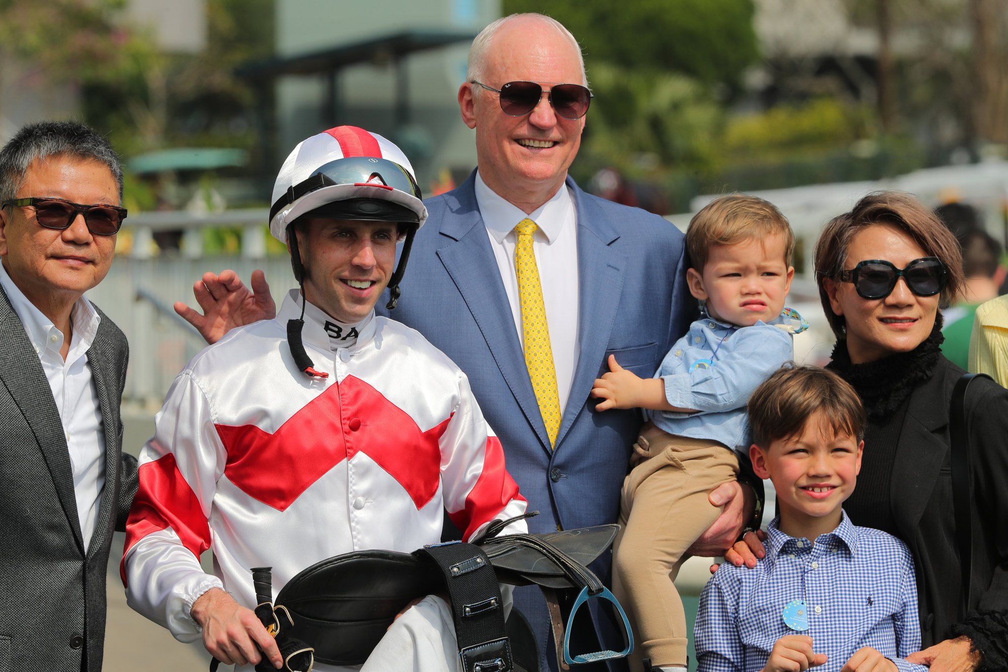Jockey Brenton Avdulla, trainer David Hall and his family celebrate Magnifique’s triumph. Jockey Brenton Avdulla, trainer David Hall and his family celebrate Magnifique’s triumph.