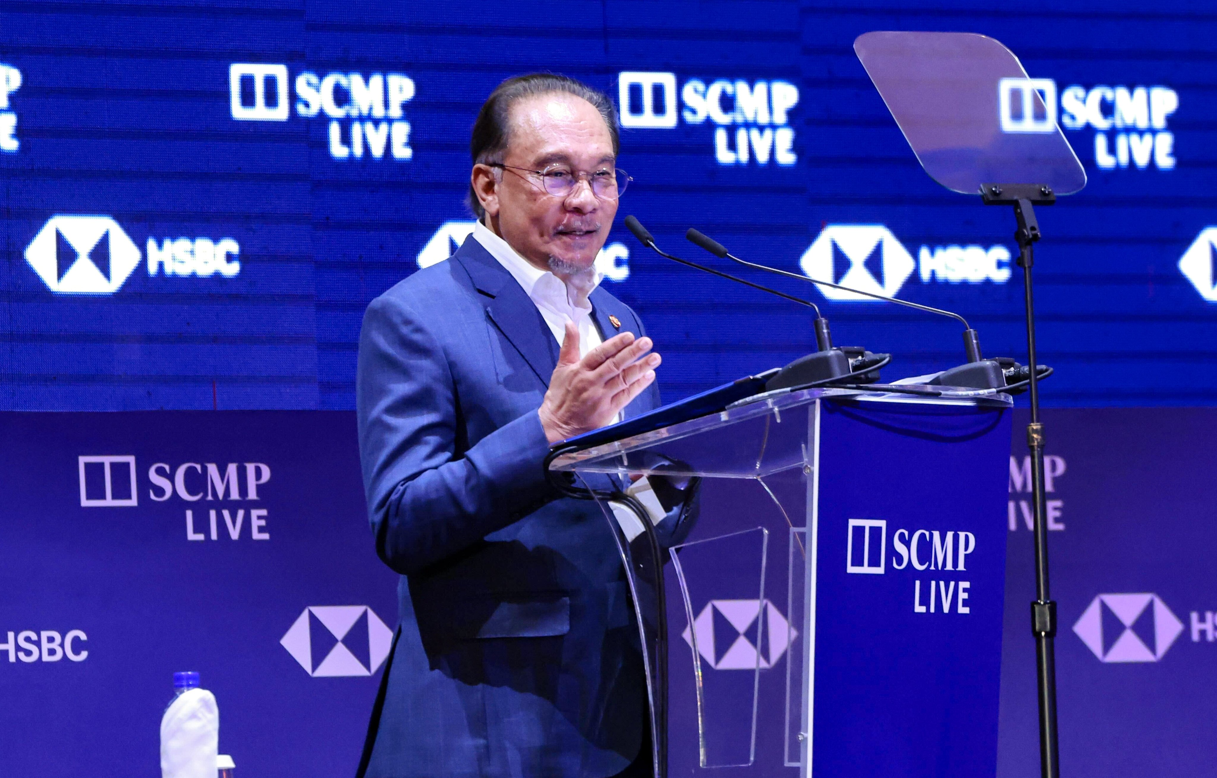 Malaysia’s Prime Minister Anwar Ibrahim delivers his opening speech at the China Conference: Southeast Asia, organised by the Post. Photo: Nora Tam