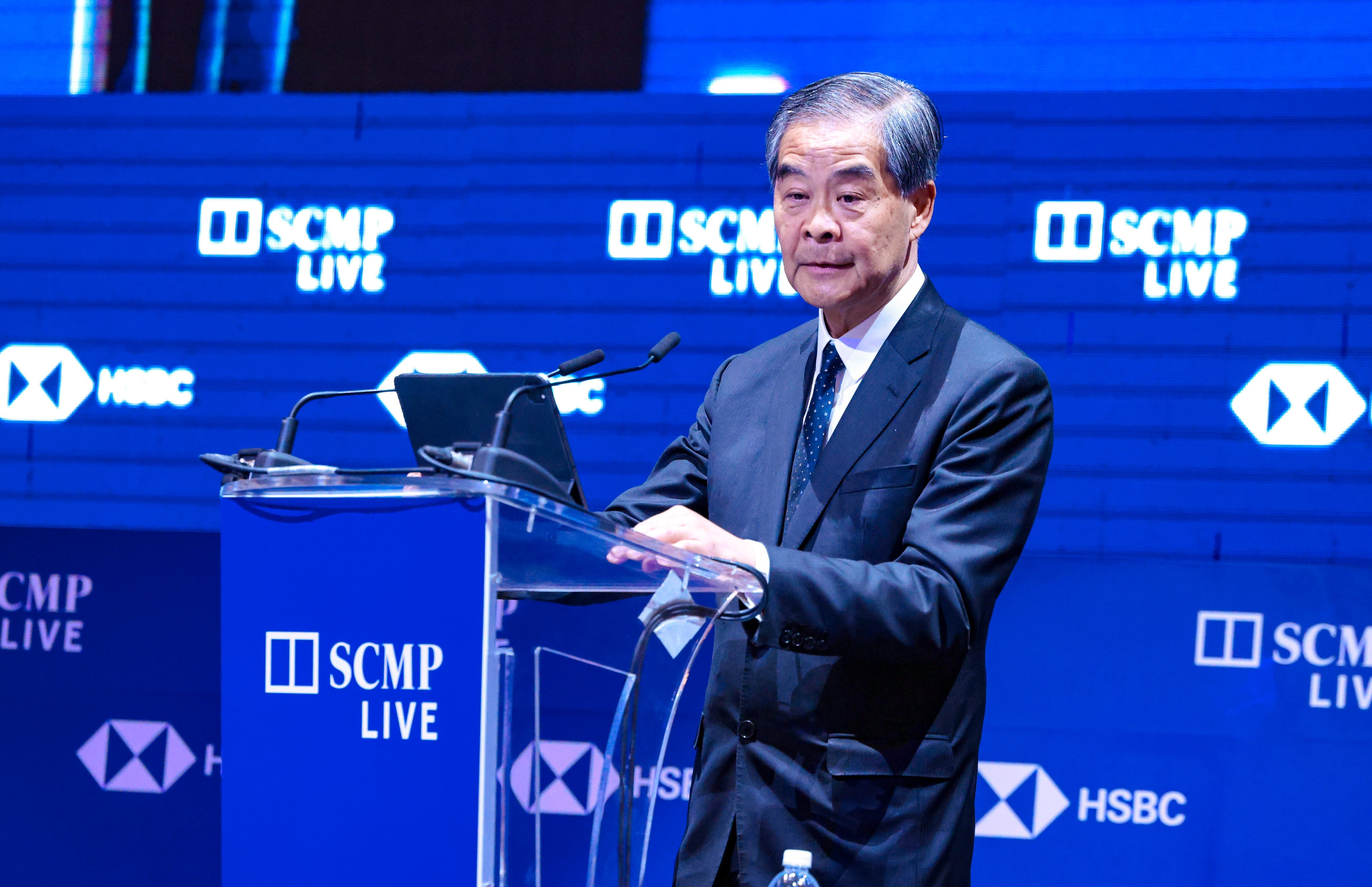 Leung Chun-ying, former chief executive of Hong Kong, delivers the opening keynote speech at the China Conference. Photo: Nora Tam