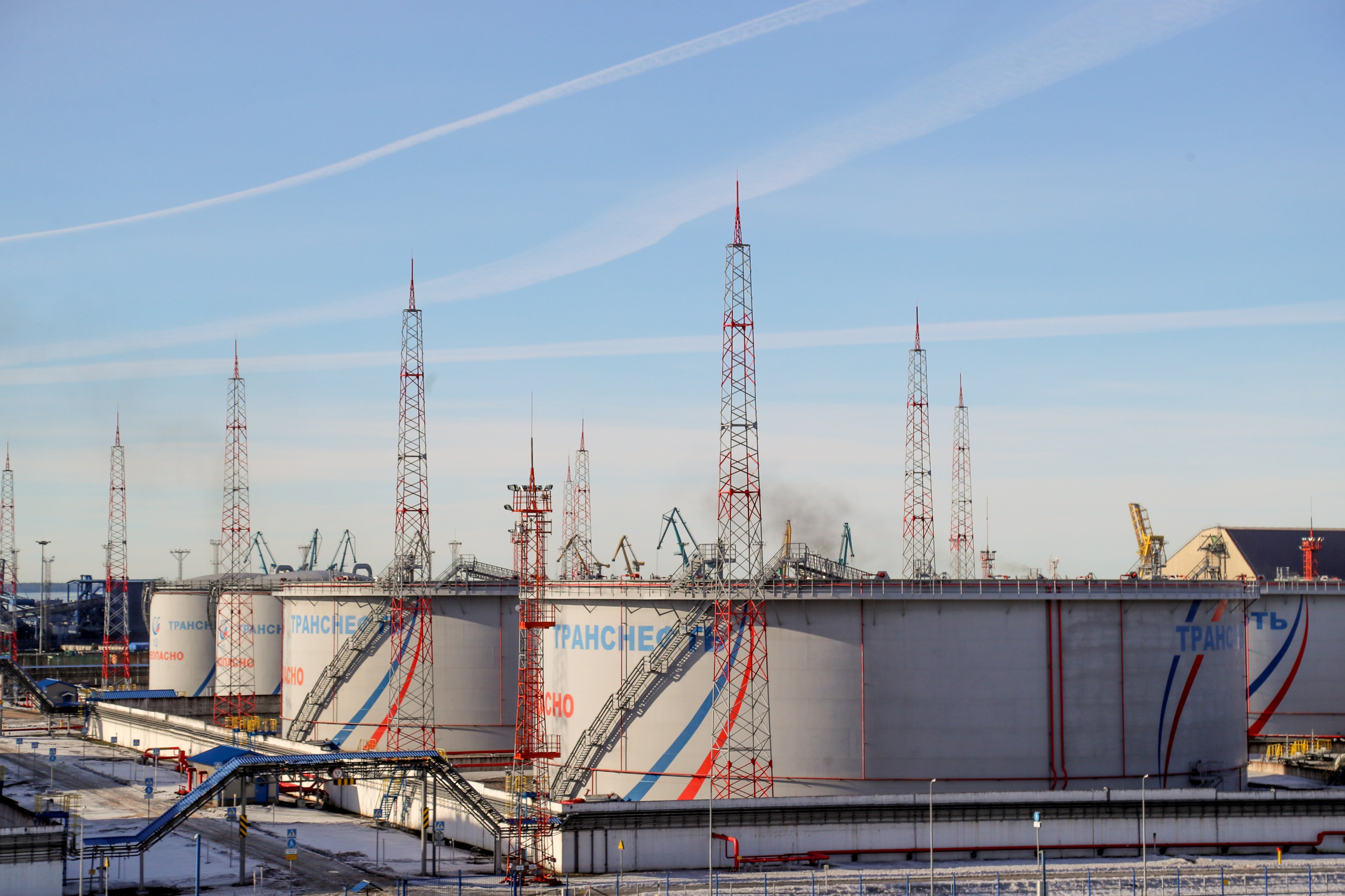 Tanks belonging to Transneft, a Russian state-owned company that operates the country’s oil pipelines, in Ust-Luga. Photo: dpa