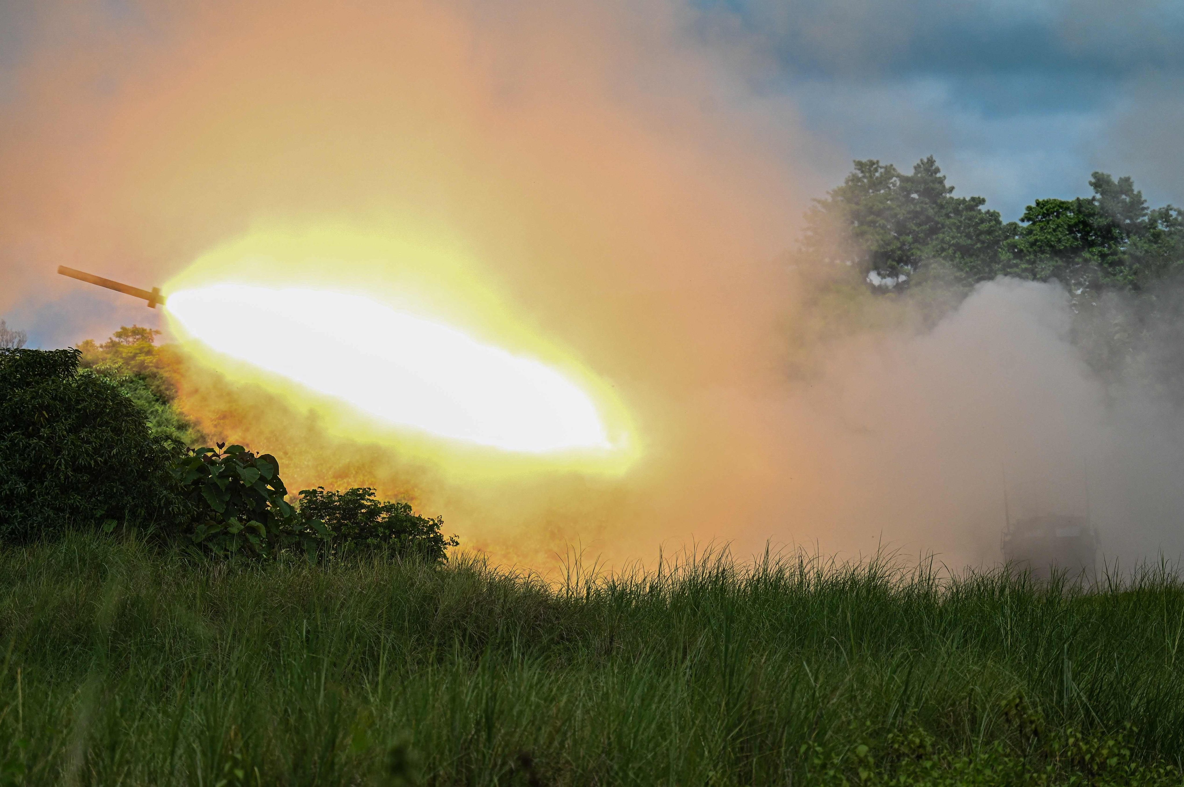 The High Mobility Artillery Rocket firing during a joint military exercise between the US and the Philippines. Taiwan is exploring buying arms from the US including Himars. Photo: AFP