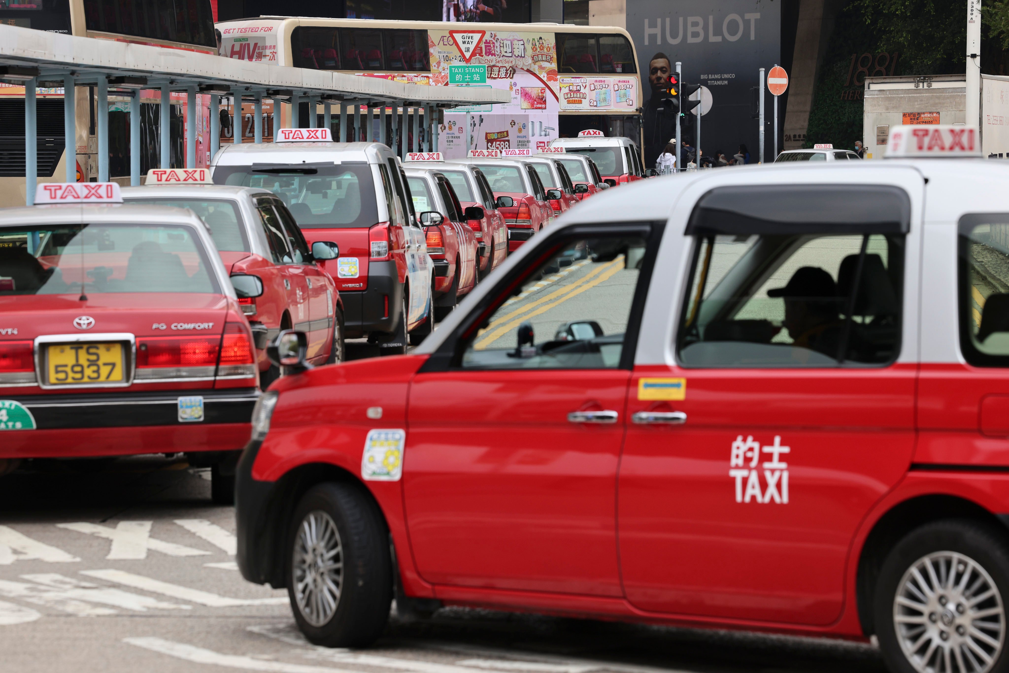 Taxis waiting for passengers at the taxi stand outside Tsim Sha Tsui pier on February 13. Photo: Jelly Tse