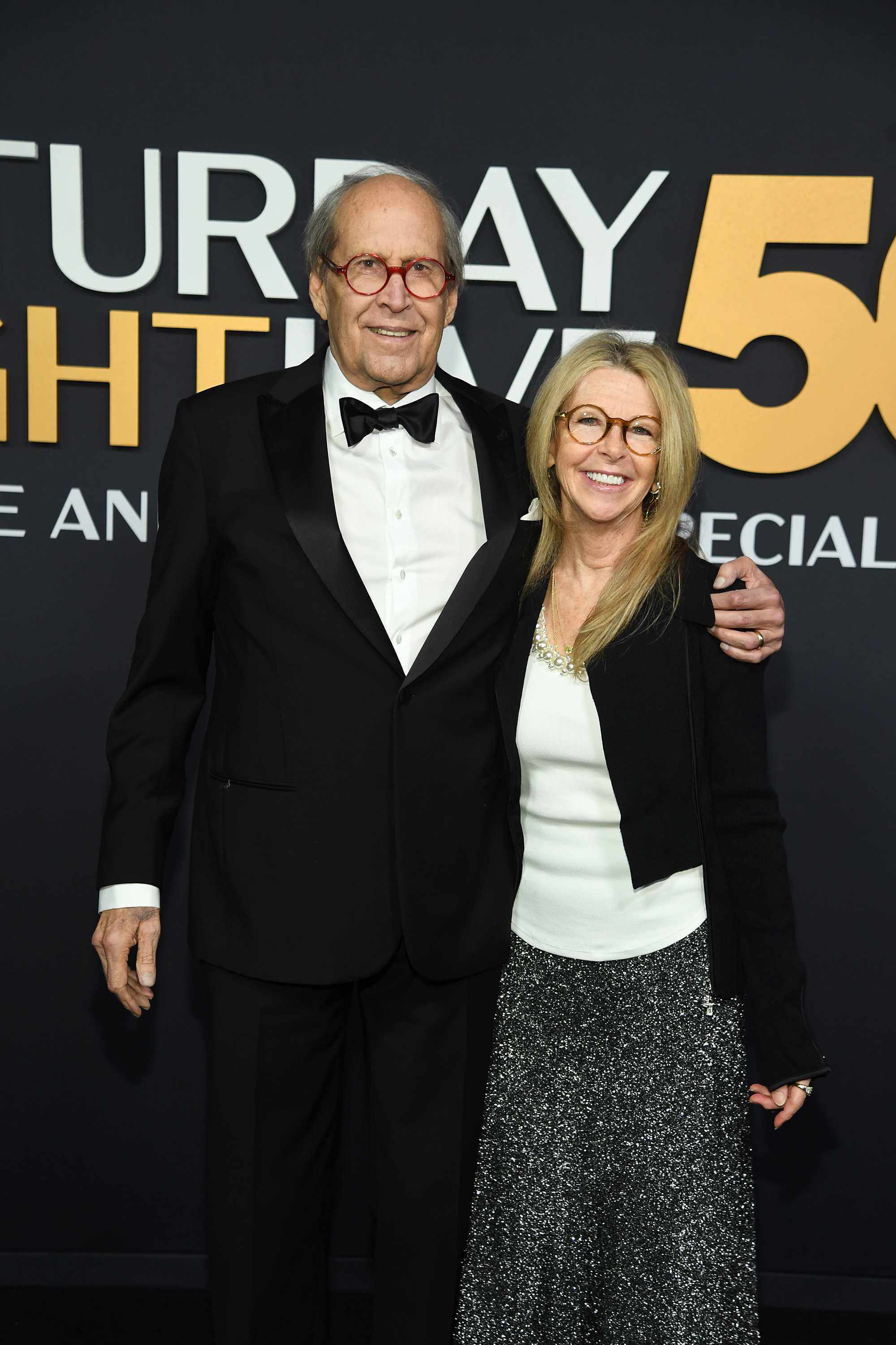 Chevy Chase, SNL alum from the 1970s, and his wife Jayni Chase on February 16 at the SNL 50 Special. Photo: NBC via Getty Images
