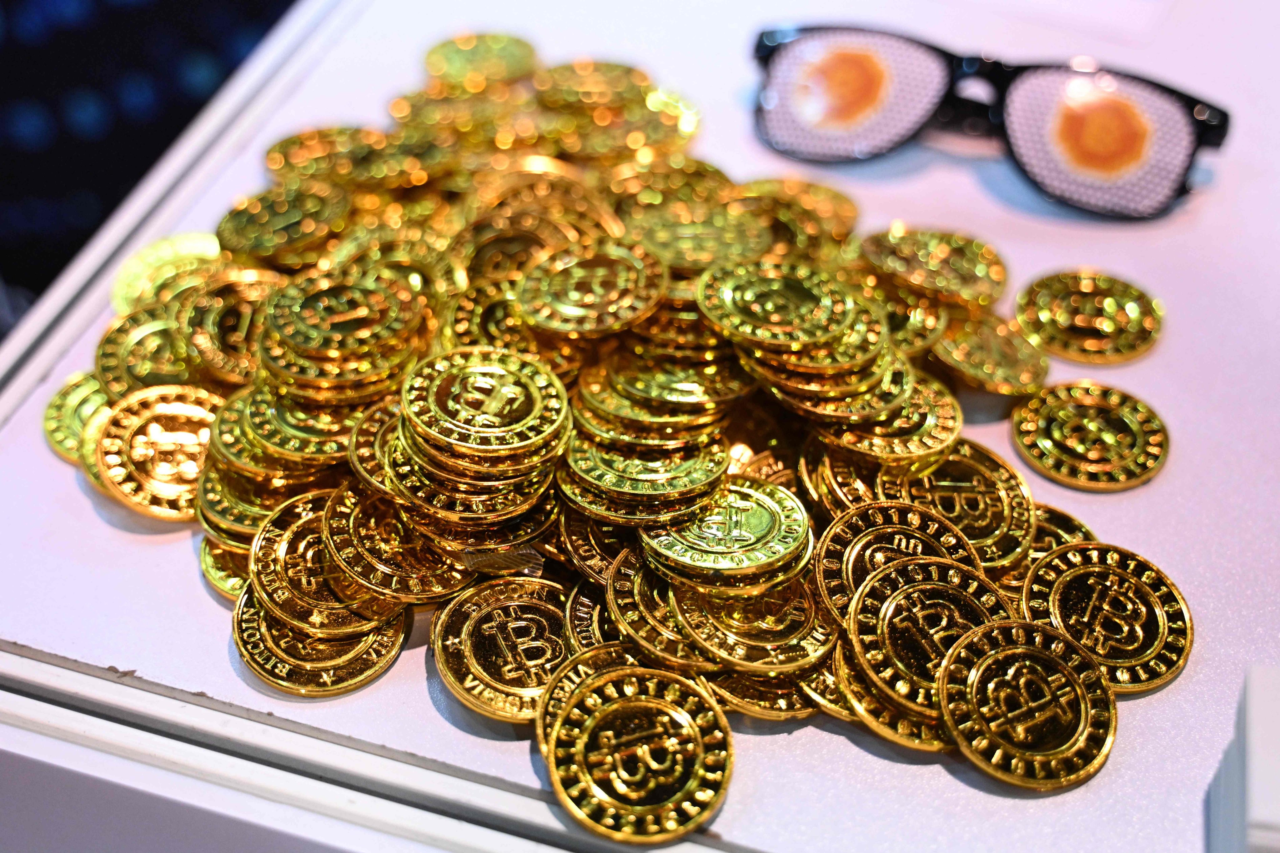 Physical representations of bitcoin seen at Consensus Hong Kong, organised by CoinDesk, at the Convention and Exhibition Centre on Wednesday. Photo: AFP