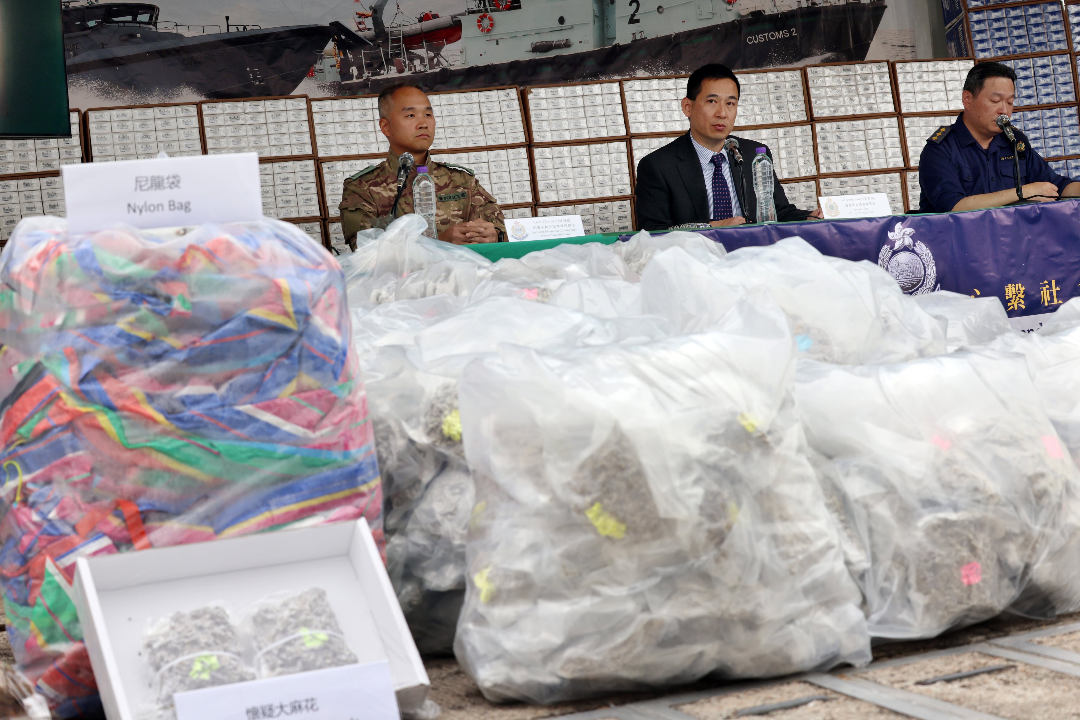 Customs seized 459kg of suspected cannabis with an estimated street value of HK$118 million. Photo: Jelly Tse