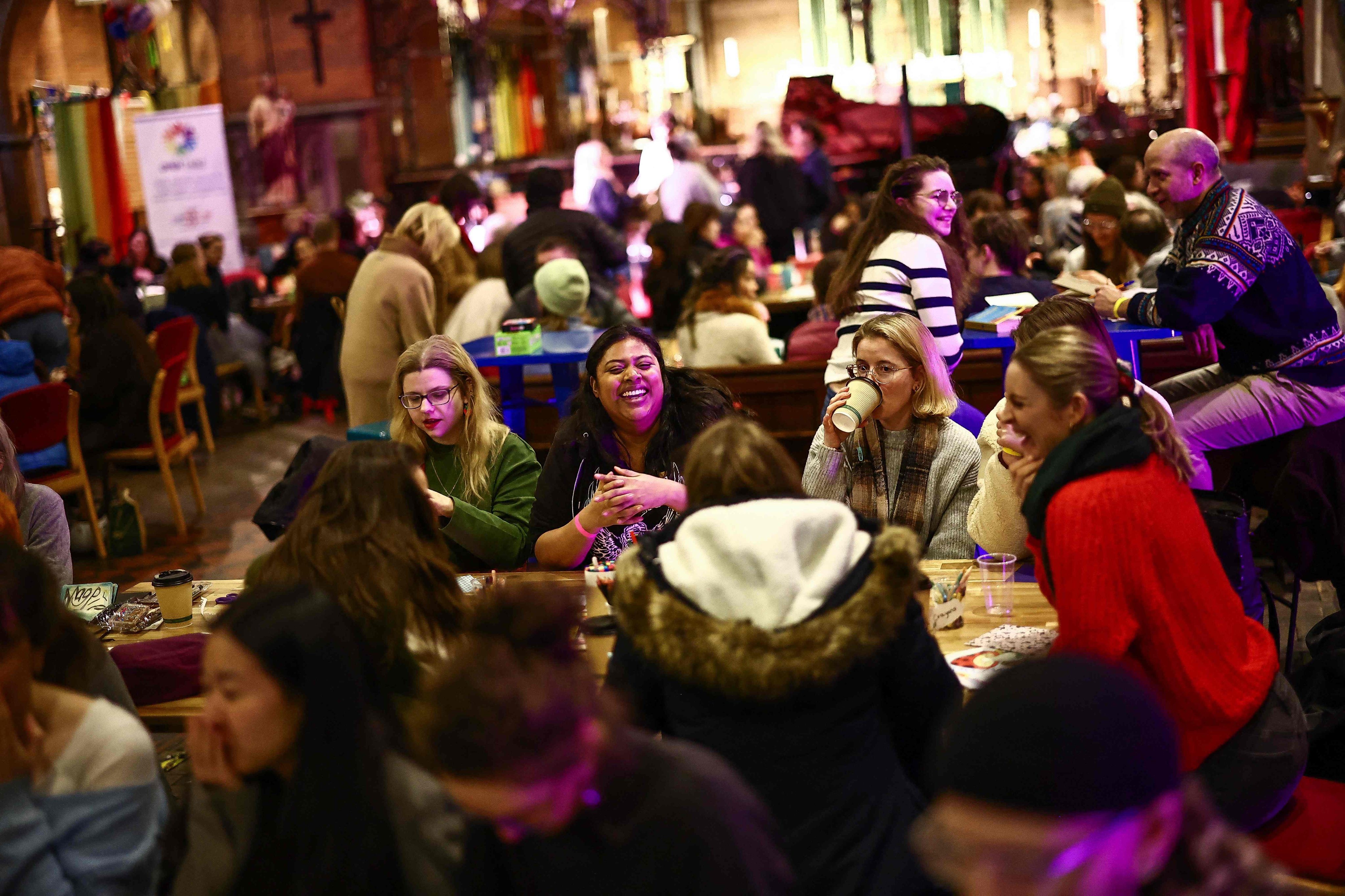 People attend a digital detox event run by The Offline Club at the Sherriff Centre in London on February 12, 2025. Photo: AFP