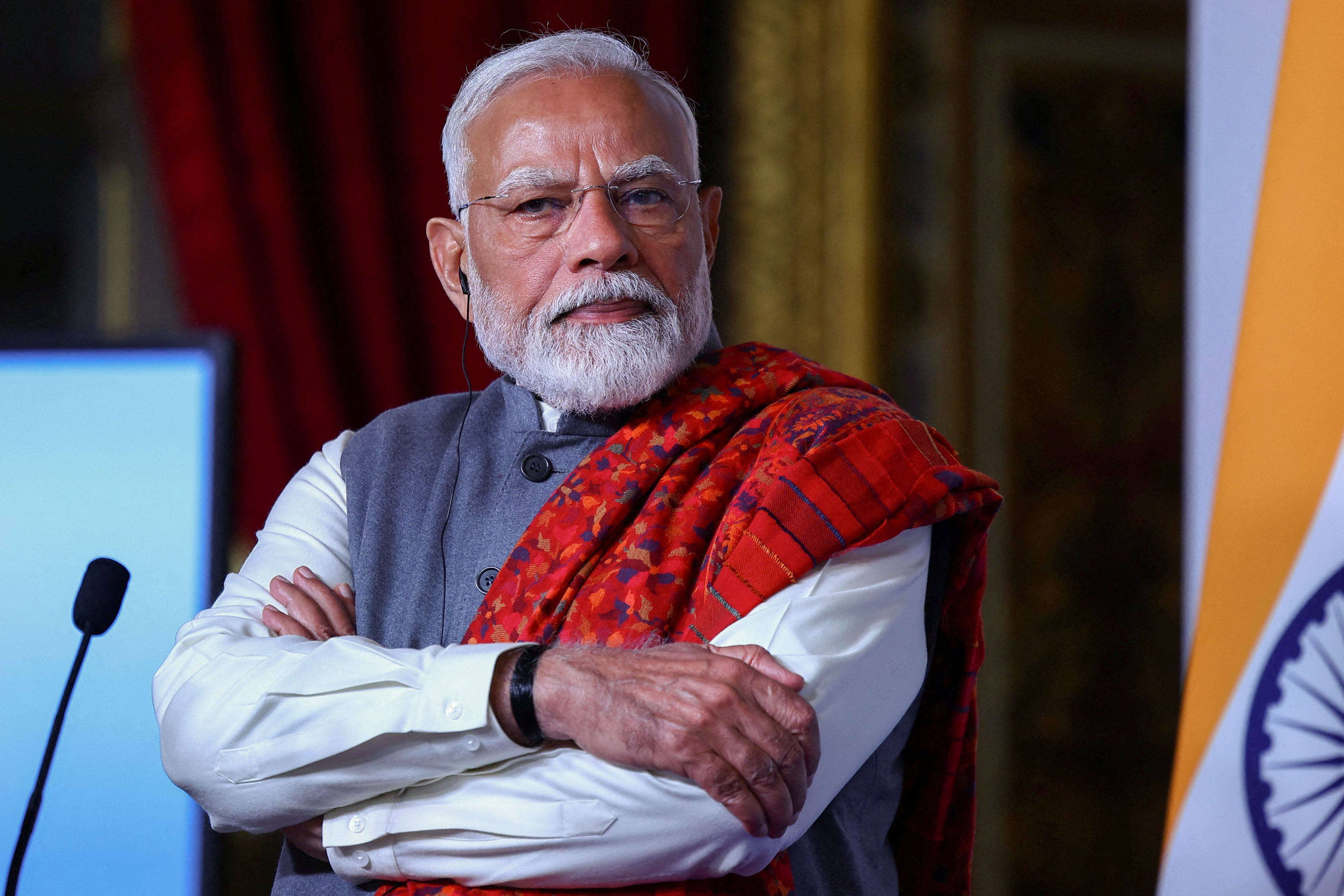 Indian Prime Minister Narendra Modi listens to during the closing session of a forum on artificial intelligence in Paris on February 11. Photo: AFP