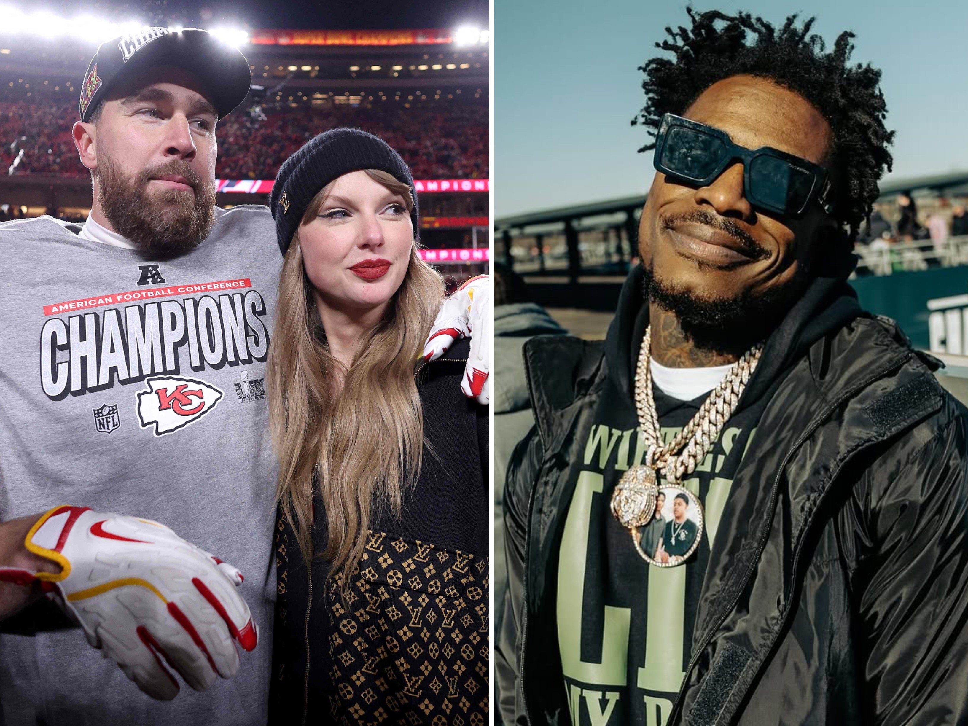 Meet Swiftie-bashing NFL player C.J. Gardner-Johnson, who changed his name to Ceedy Duce, body-shamed Tay Tay, and has been accused of being an absent father. Photos: Getty Images via AFP; @ceedy.duce/Instagram