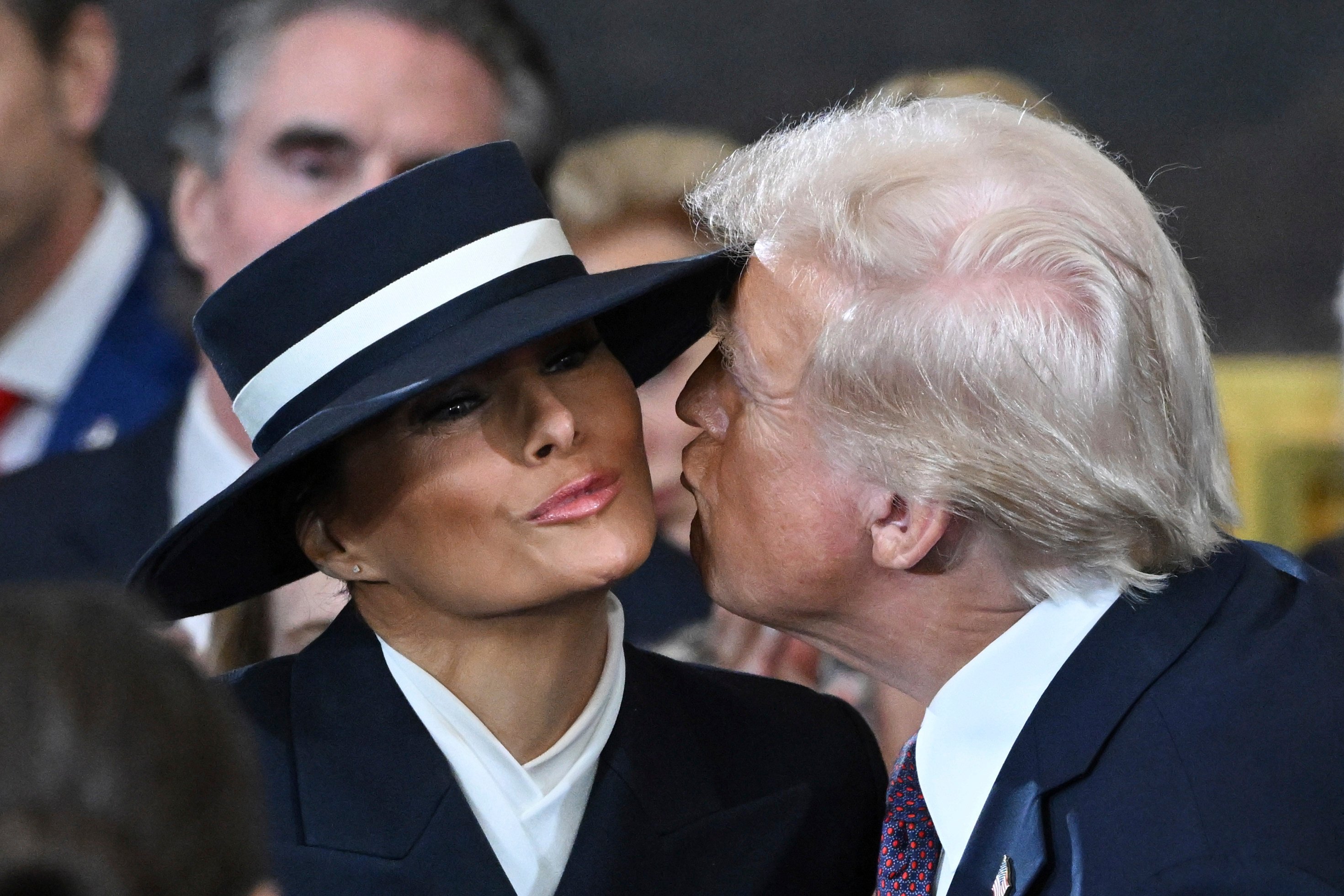 Donald Trump kisses Melania before his inauguration as US president in January 2025. The first lady has earned admiration in China for her loyalty to the president. Photo: AP