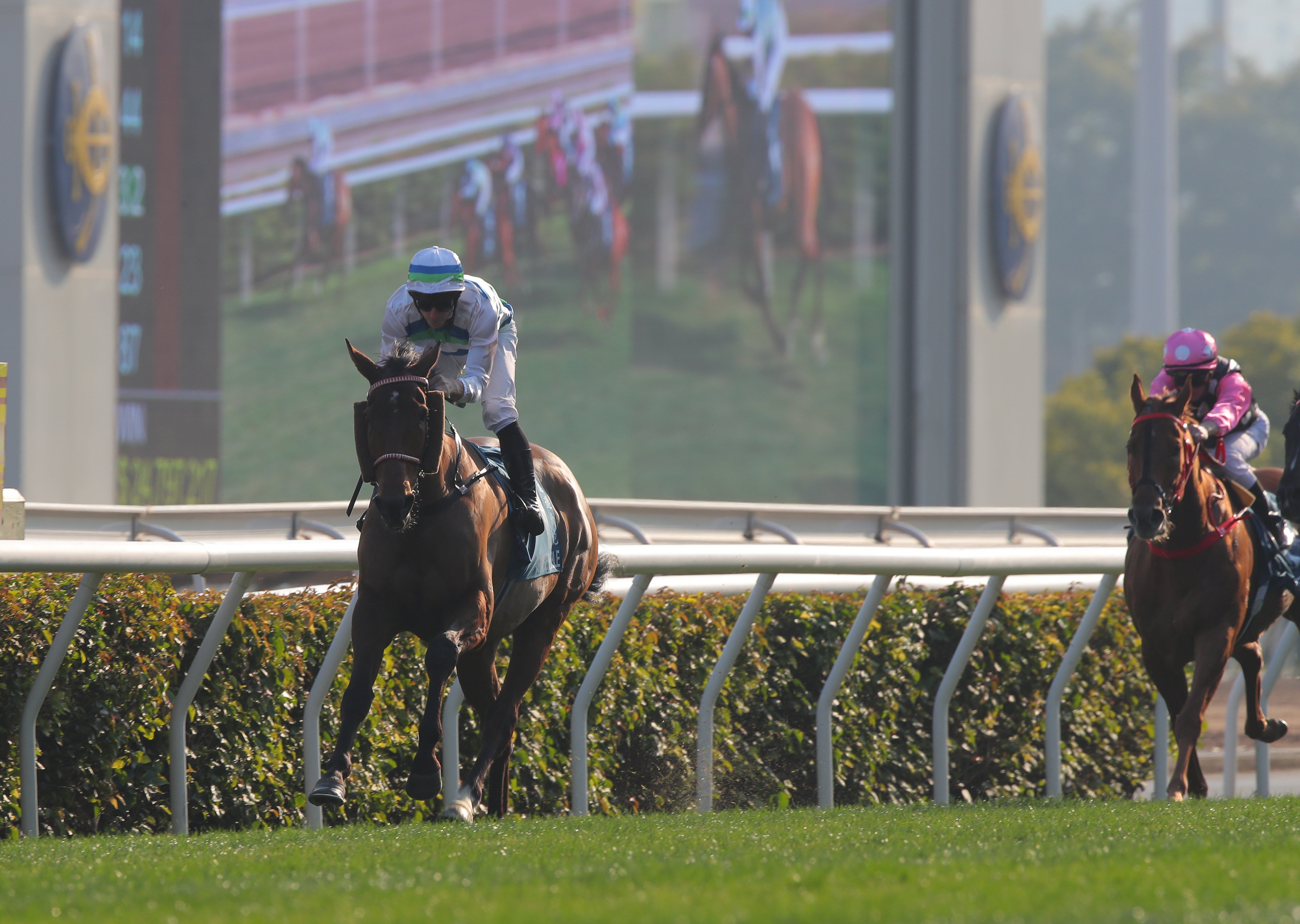 Voyage Bubble wins last month’s Group One Stewards’ Cup (1,600m) under James McDonald. Photos: Kenneth Chan