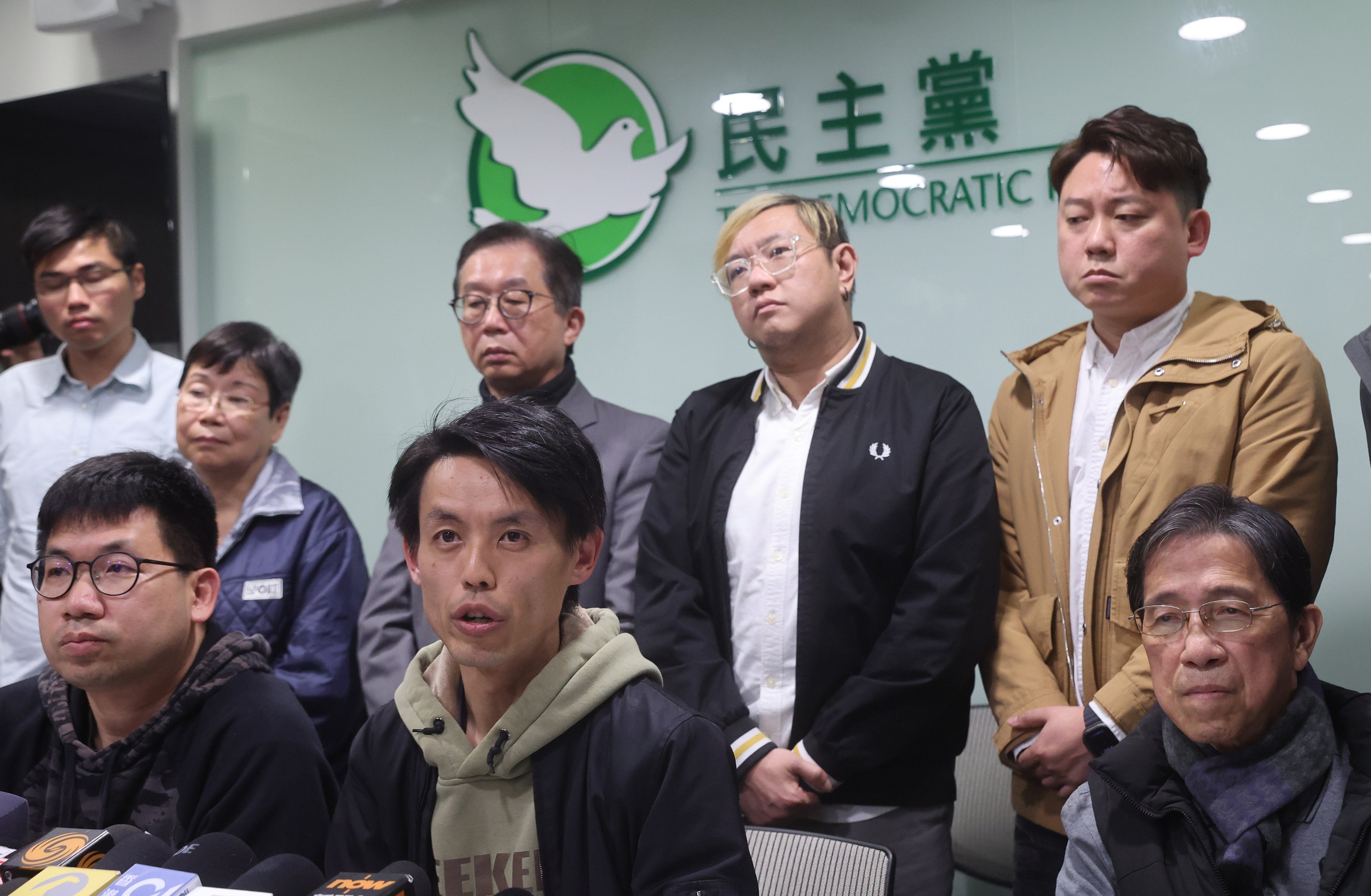 Members of the Democratic Party hold a meeting on Thursday to discuss the group’s possible disbandment. Photo: Edmond So