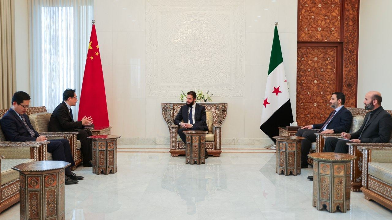Syrian interim President Ahmed al-Sharaa meets Chinese ambassador Shi Hongwei at the official presidential residence in Damascus. Photo: SANA