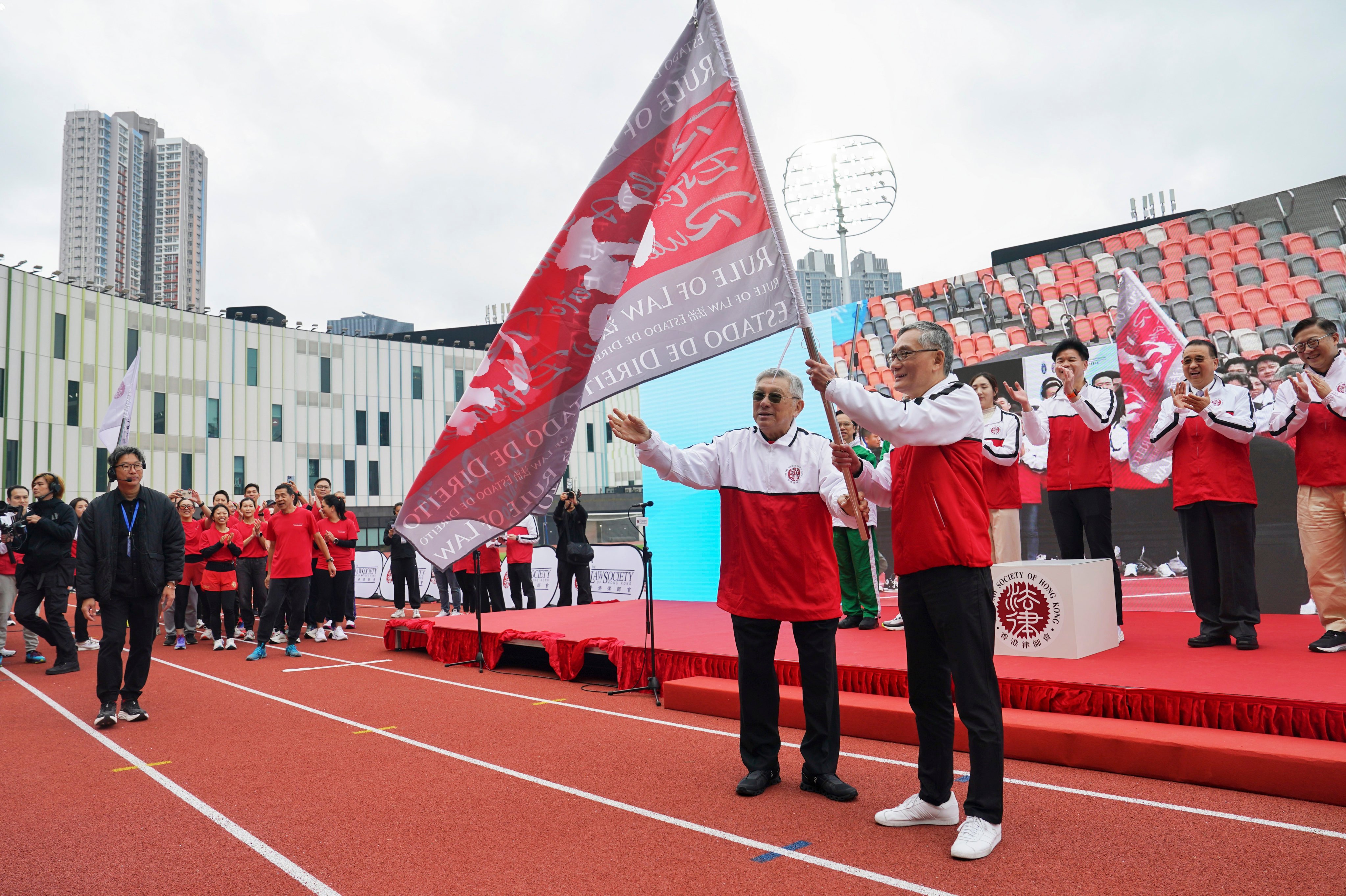 Chief Justice Andrew Cheung (centre, right) at the opening ceremony of the Guangdong-Hong Kong-Macau Lawyers Sports Meet. Photo: Elson Li