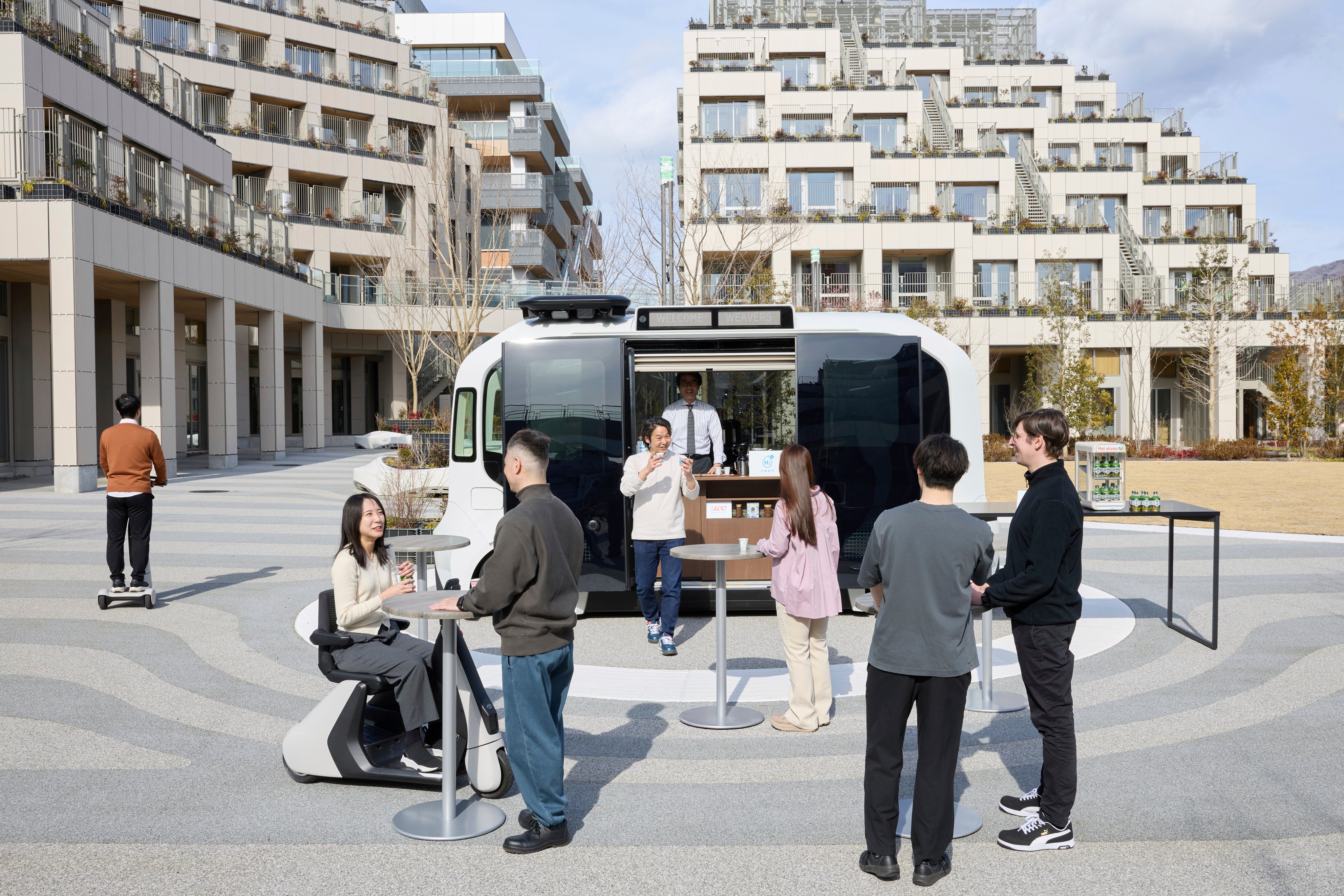 This photo provided by Woven by Toyota shows the square at the center of the apartment complexes of Woven City in Susono city, Shizuoka Prefecture in February. Photo: AP