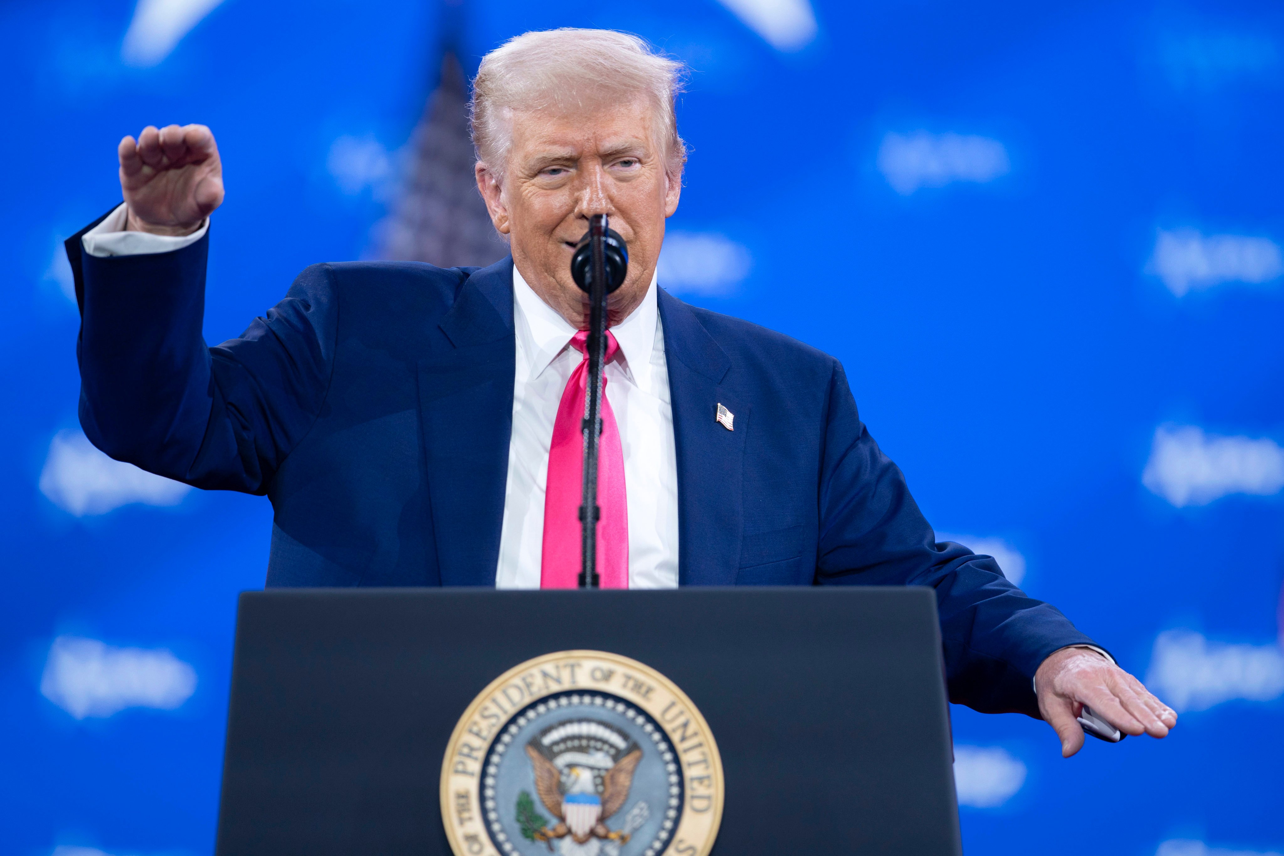 US President Donald Trump speaks at the Conservative Political Action Conference in Oxon Hill, Maryland, on Saturday. Photo: AP